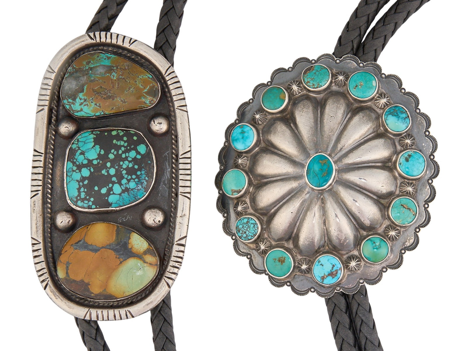 (2) Navajo Silver & Turquoise Concho Bolos (1 of 4)