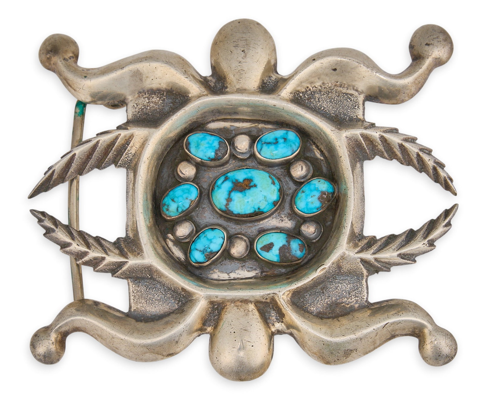 Substantial Southwestern Tufa Sterling & Turquoise Buckle (1 of 3)