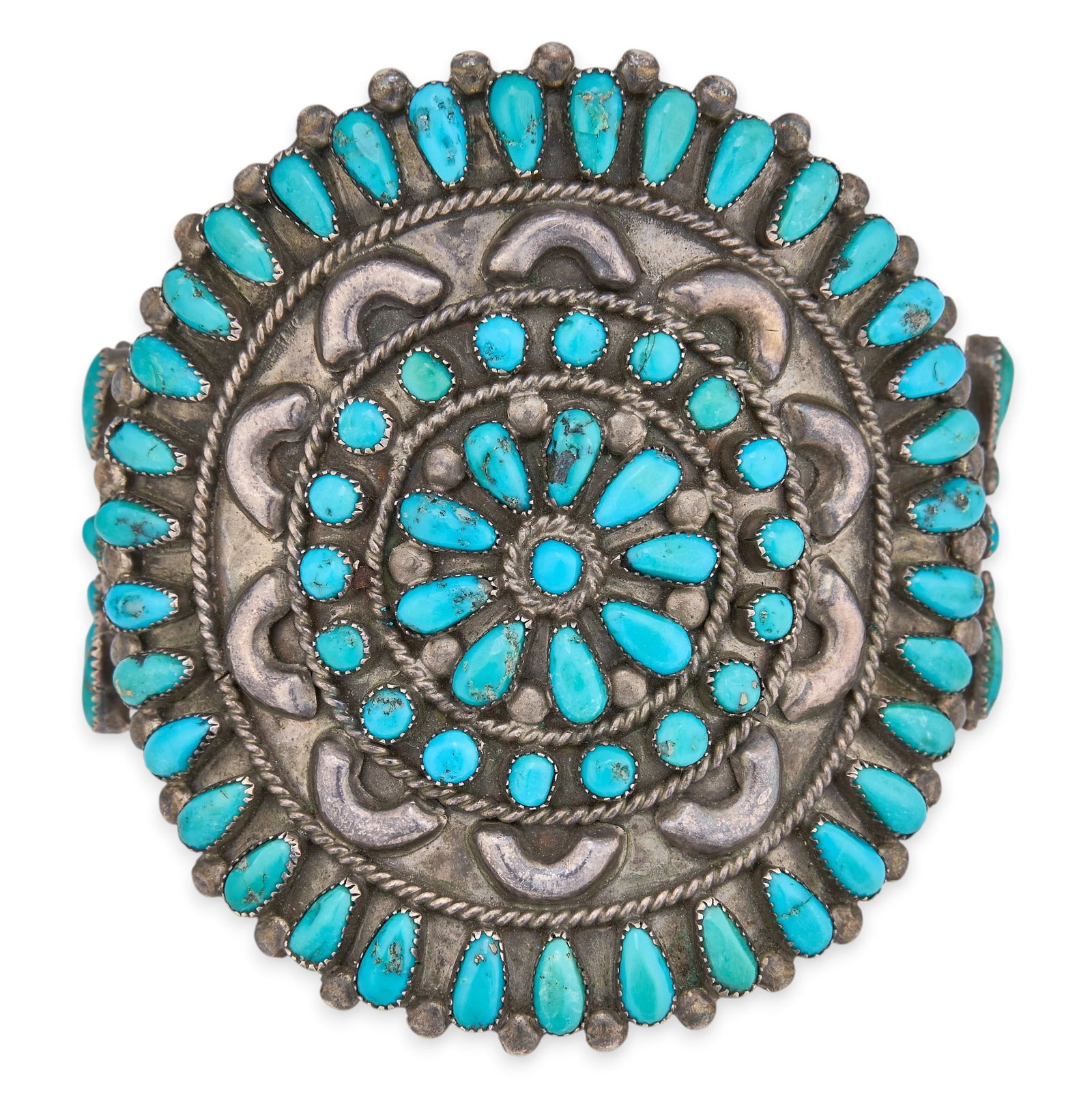 Zuni Sterling & Turquoise Cluster Cuff (1 of 6)