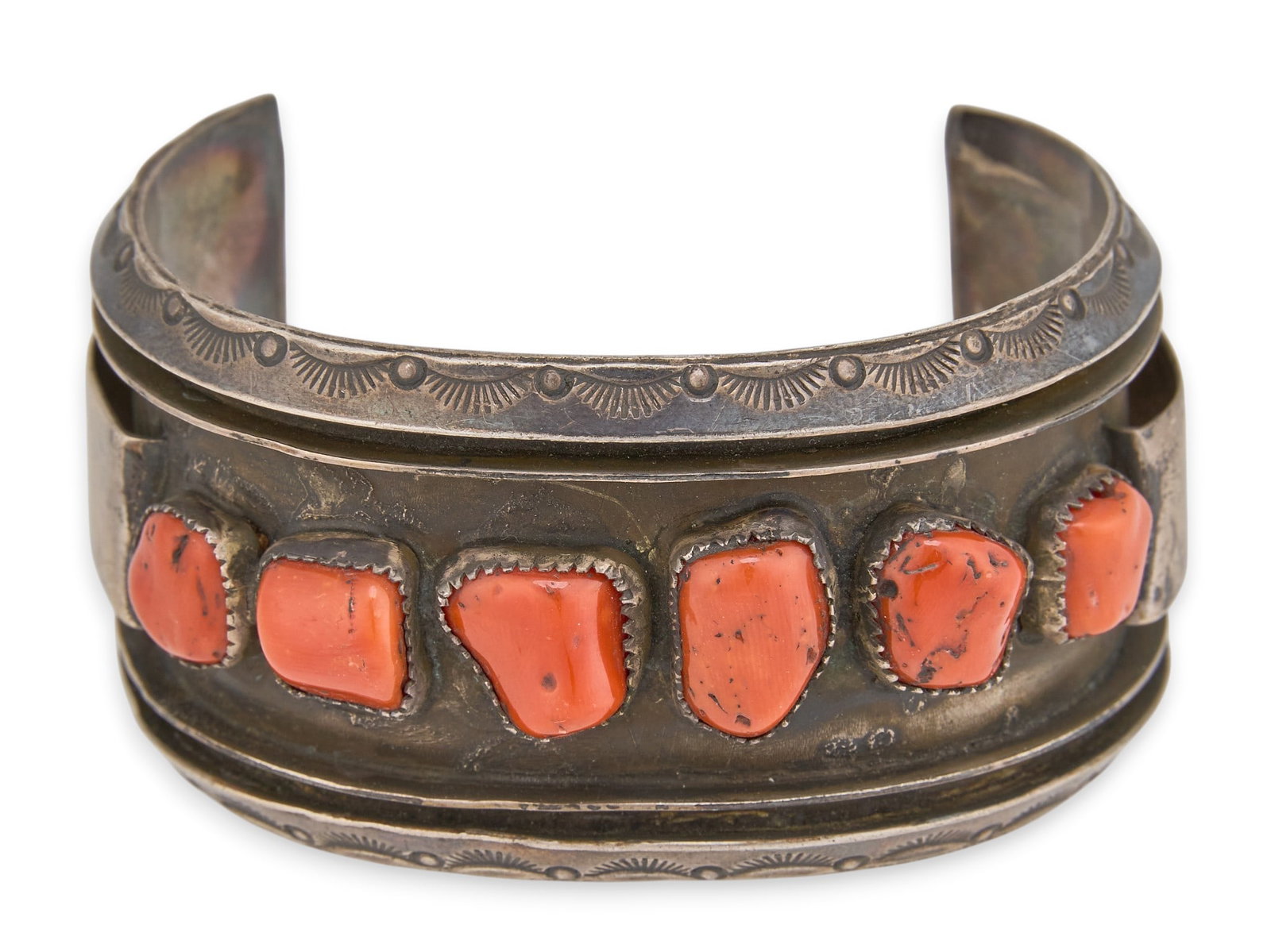 Alice Sam, Navajo Sterling & Coral Cluster Cuff (1 of 5)