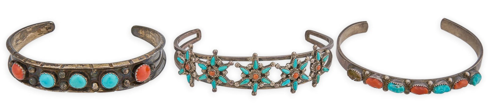 (3) Native American Turquoise & Coral Cuffs (1 of 4)