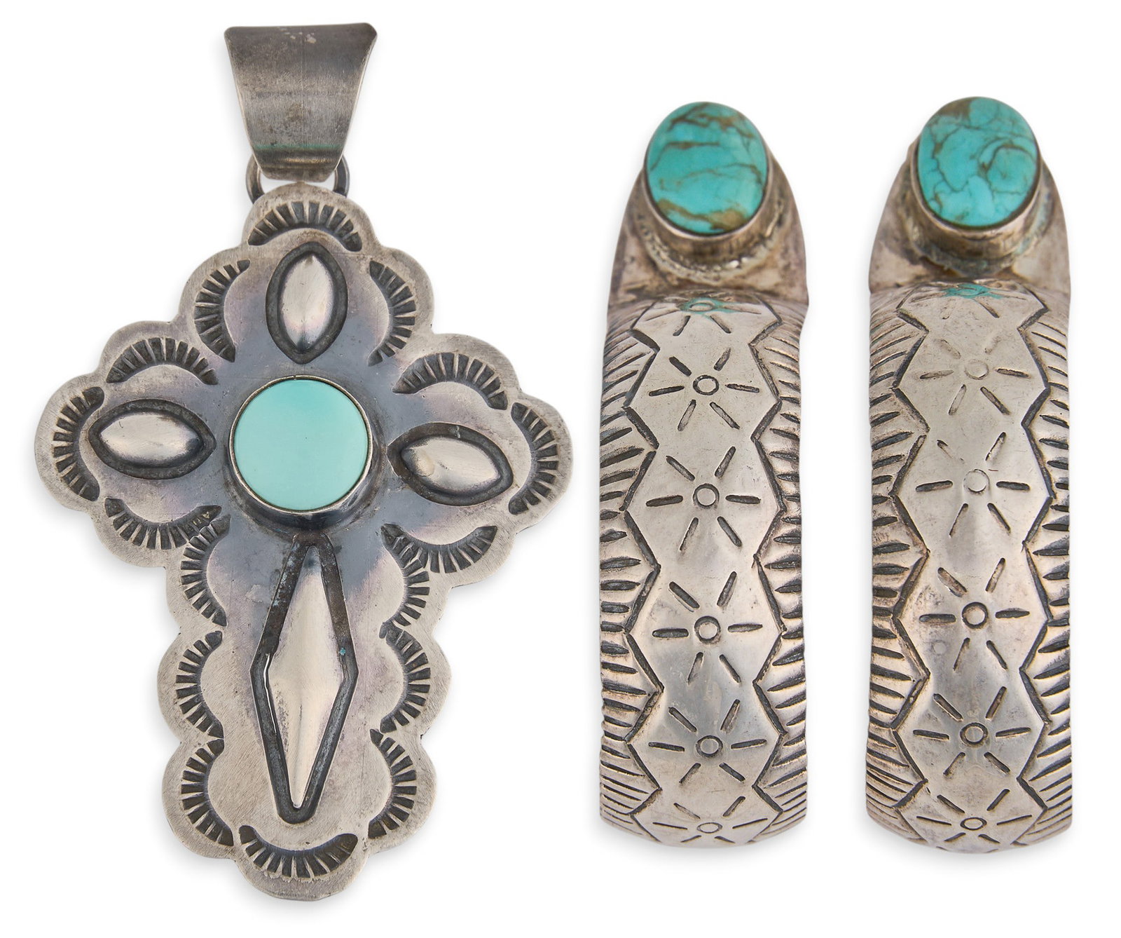 Sterling & Turquoise Cross Pendant & Hoop Earrings (1 of 5)