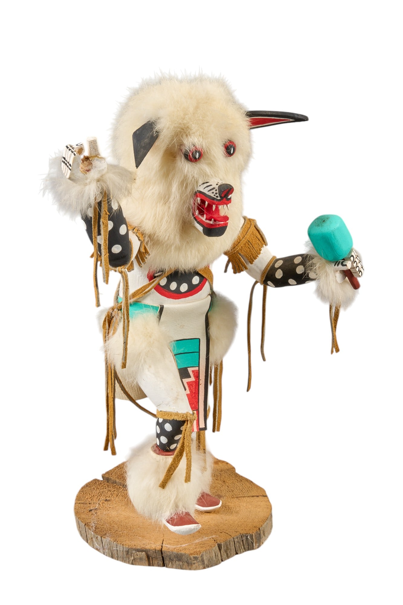 Largo Signed, "Wolfman" Kachina Figure: Largo signed on base, "Wolfman" painted wood Kachina figure height 14 in x width 8 in. x depth 7 in. Provenance: Property from a home in San Antonio, Texas 