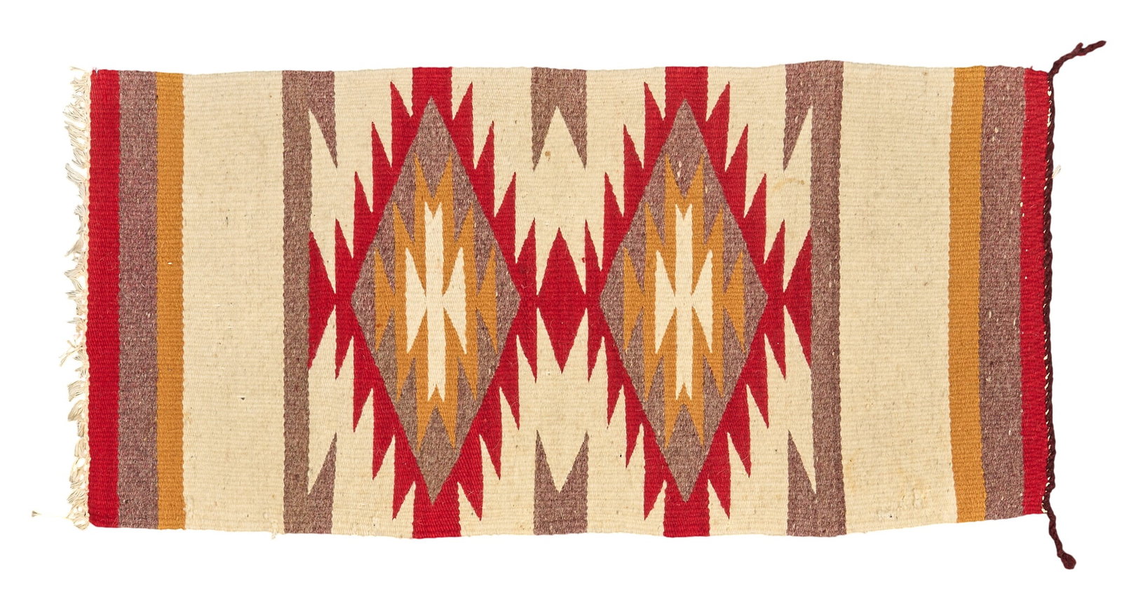 Navajo Saddle Blanket: Vintage hand-woven Navajo saddle blanket with diamond pattern length 33.5 in. x width 15.5 in. Provenance: Property from a home in San Antonio, Texas