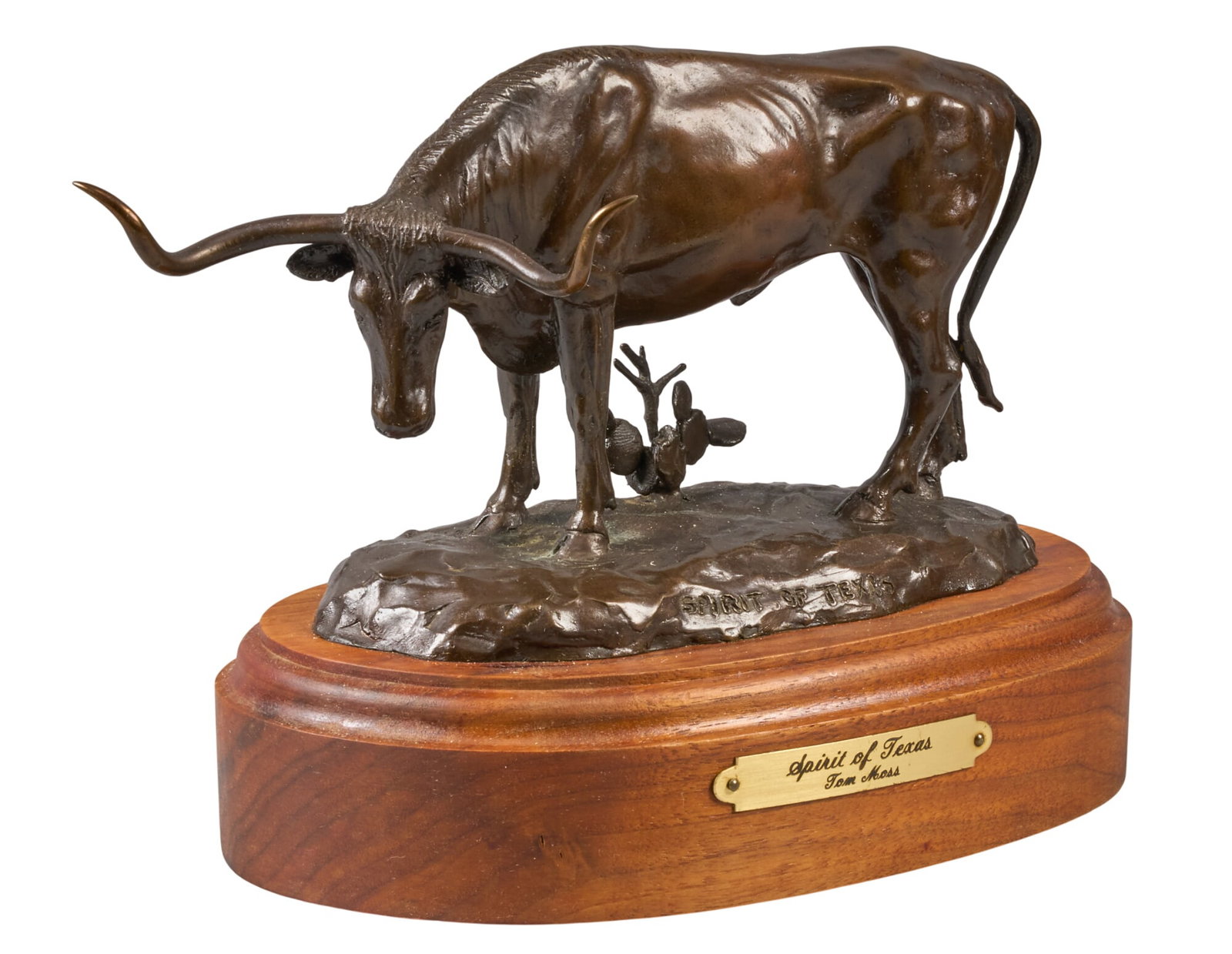 Tom Moss, "Spirit of Texas": Tom Moss (Texas, b. 1936), "Spirit of Texas", artist-cast bronze sculpture on wooden base, incised signature and title height 7 in. x width 9 in. x depth 5 in. (including base)