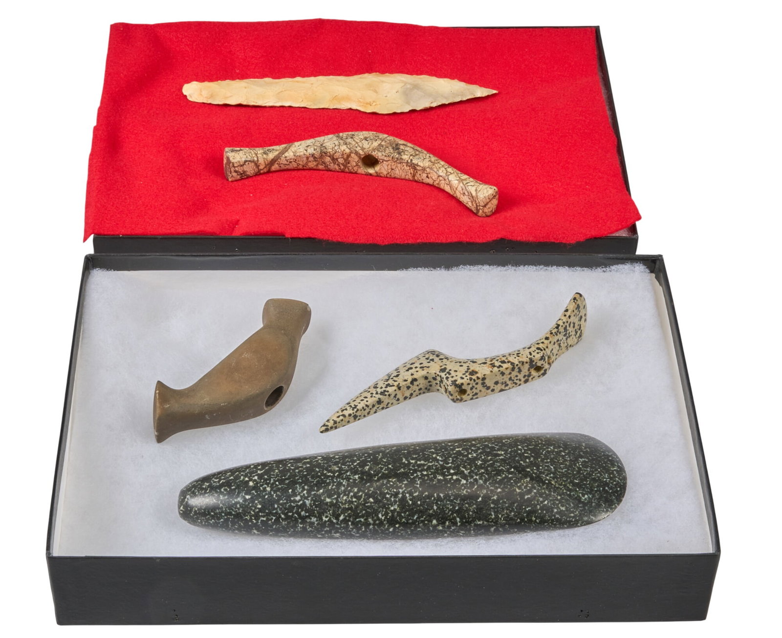 (2) Framed Collections of Stone Tools: (2) framed collections of stone tools height 8 1/4 in. x width 12 1/4 in. x depth 2 / largest Provenance: 