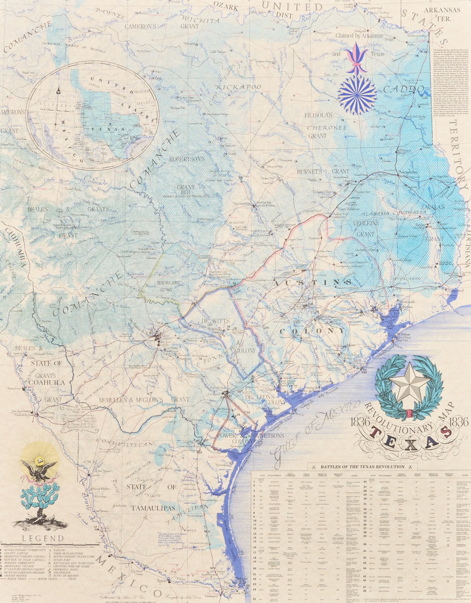 Reproduction Revolutionary Map of Texas 1836: Framed Reproduction Revolutionary Map of Texas 1836 height 39 in. x width 33 in. Provenance: Property from a home in Rockport, Texas 