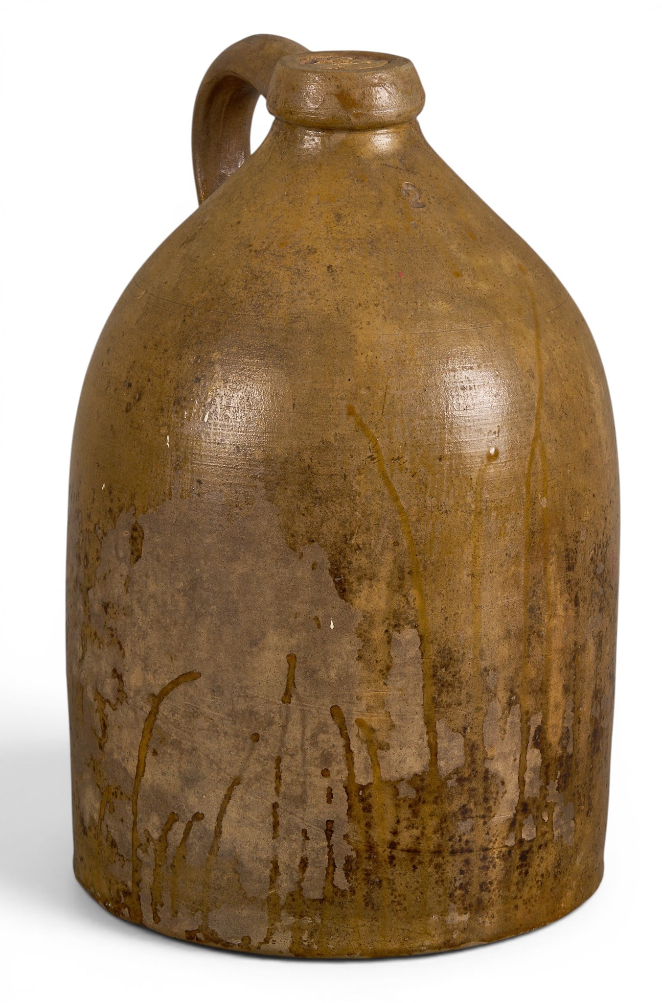 Texas Stoneware Jug: Texas stoneware jug height 13.5 in. x diameter 8 in. Provenance: Property from a home in Tomball, Texas 