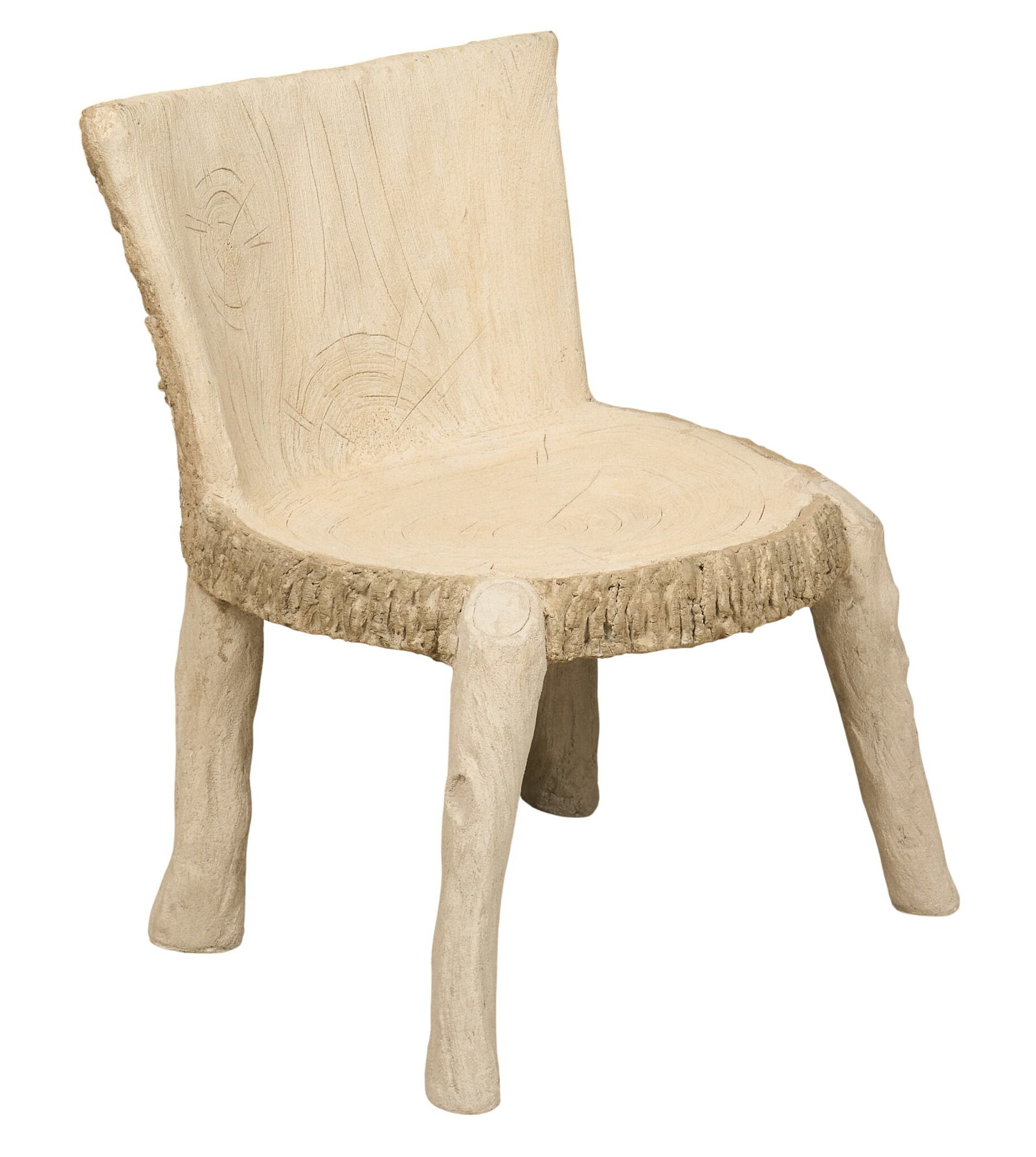 Faux Bois Chair: Hand-made faux bois chair by Venetia DuBose, (San Antonio, Texas, b. 20th century), signed on bottom height 28 in. x width 26 in. x depth 23 in. Provenance: Property from the artist's studio in Sa