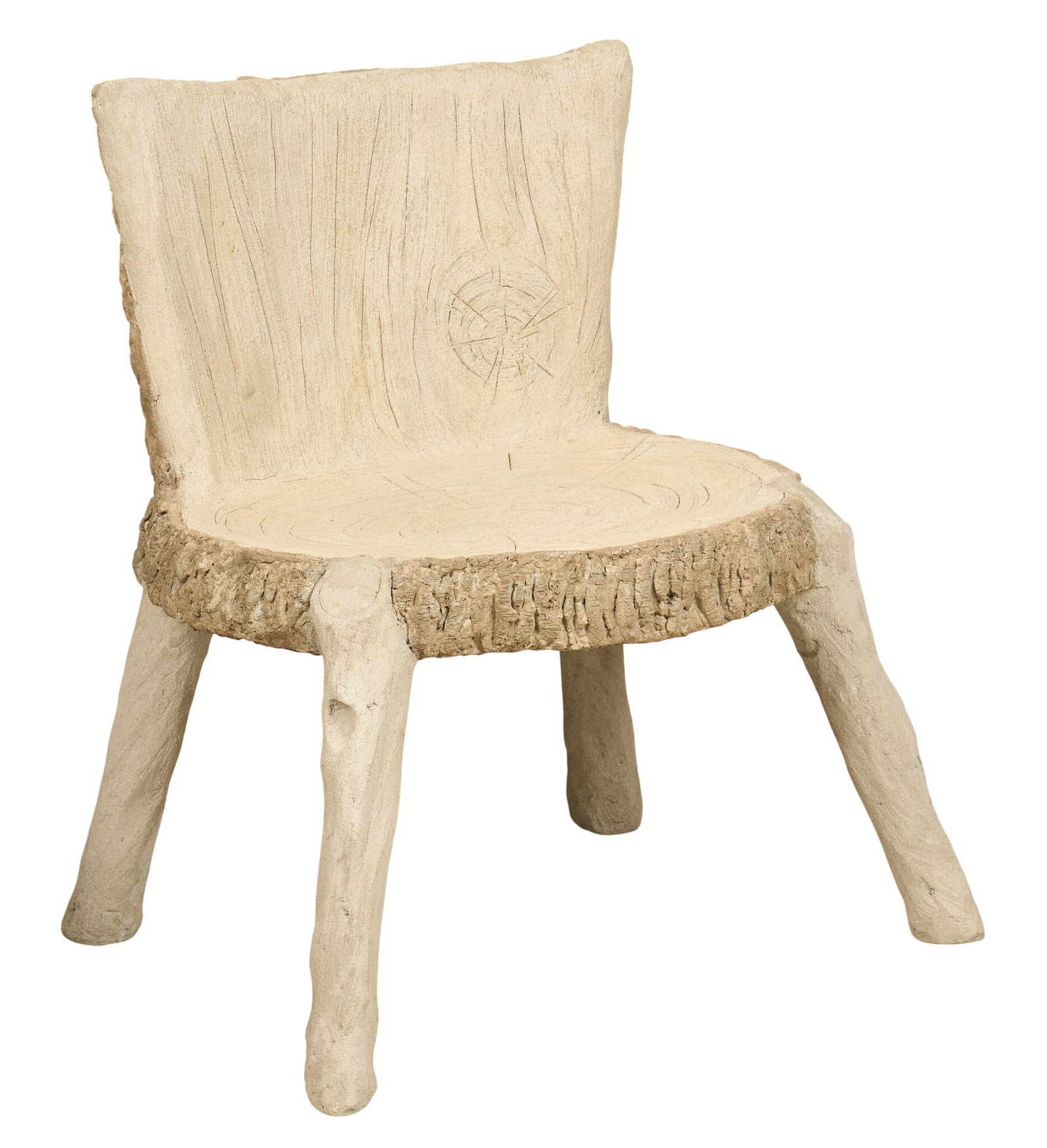 Faux Bois Chair: Hand-made faux bois chair by Venetia DuBose, (San Antonio, Texas, b. 20th century), signed on bottom height 28 in. x width 27 in. x depth 23 in. Provenance: Property from the artist's studio