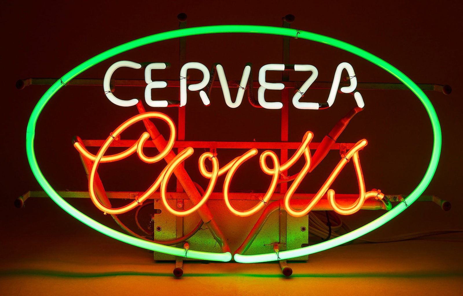 Coors Cerveza Neon Sign, 20th C.: Vintage Cerveza Coors neon sign, in working condition, circa 20th century height 15 in. x width 24 in. x depth 7 in. Provenance: Property from a New Braunfels, Texas collector of vintage