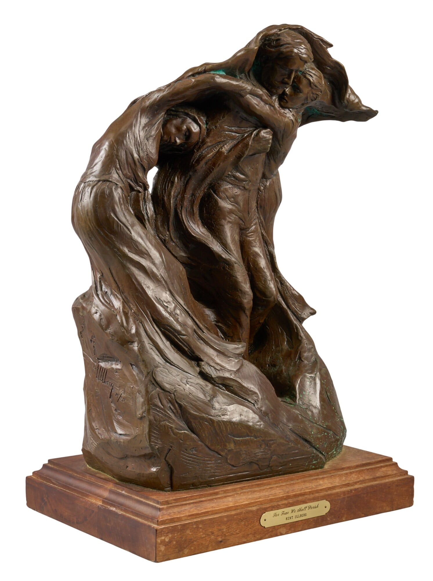 Kent Ullberg, "For Fear We Shall Perish": Kent Ullberg (Texas / Colorado, b .1945), "For Fear We Shall Perish", artist-cast bronze sculpture on wooden base, with incised signature and edition number 14/20 height 24.5 in. x width