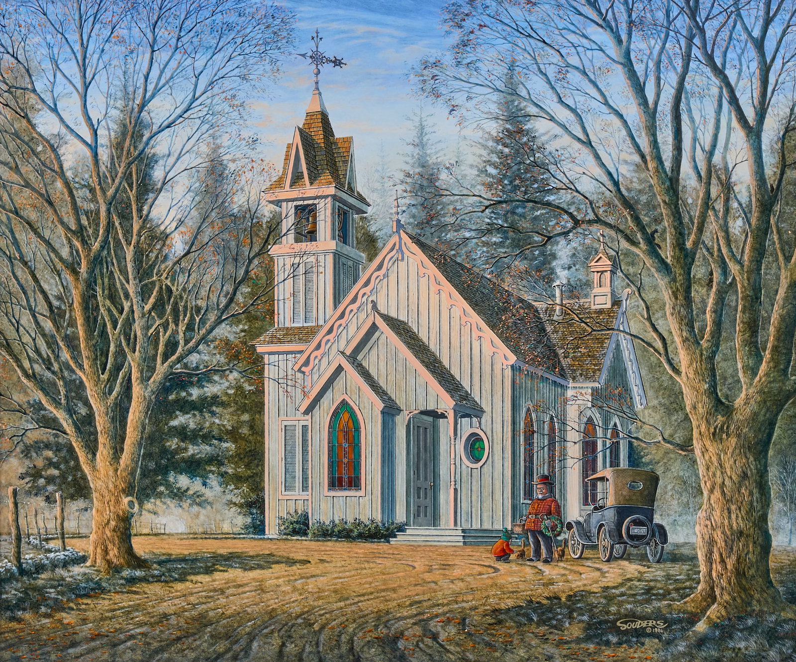 Randy Souders, "Country Cathedral": Randy Souders (Texas, b. 1954), "Country Cathedral", oil on masonite, signed and dated lower right, 1986 sight: 20 x 24 in., frame: 31.5 x 35.5 in. Provenance: Property from a Boerne,