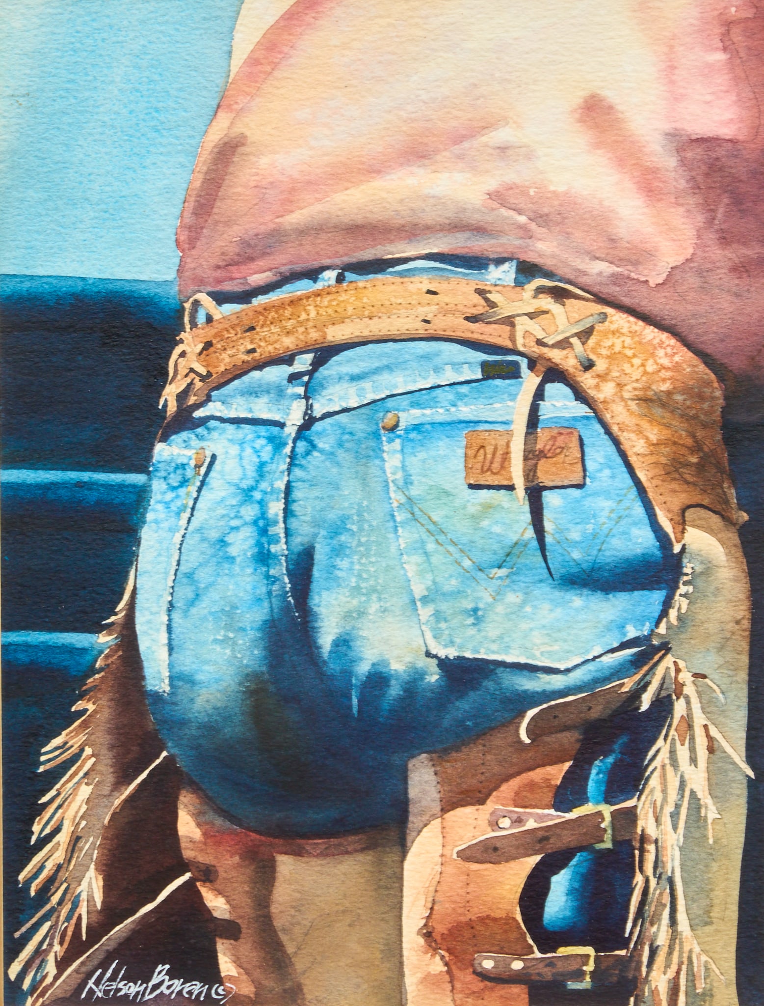 Nelson Boren, "Wrangler": Nelson Boren (Idaho / Arizona, b. 1952), "Wrangler", watercolor on watercolor paper, signed lower left, titled written in pencil on the verso sight: 10 x 7 in., frame: 15.5 x 12.5&