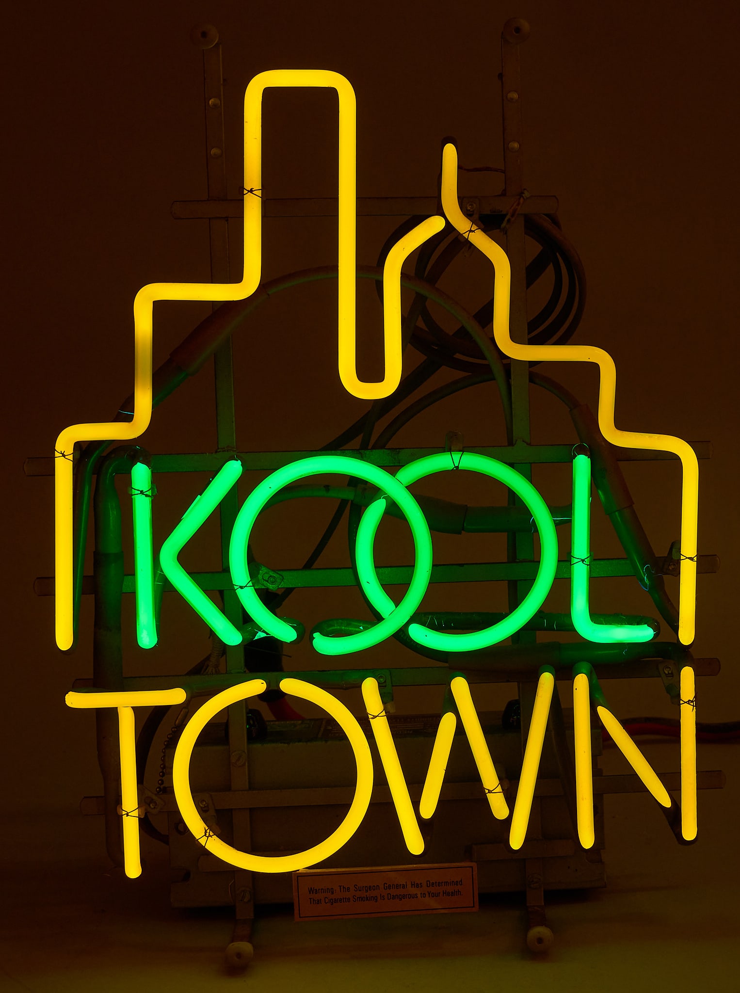 Kool Town Neon Sign: Vintage Kool cigarettes Kool Town neon sign, circa late 20th century, in working condition height 19 in. x width 14 in. x depth 7 in. Provenance: Property from a New Braunfels, Texas collector