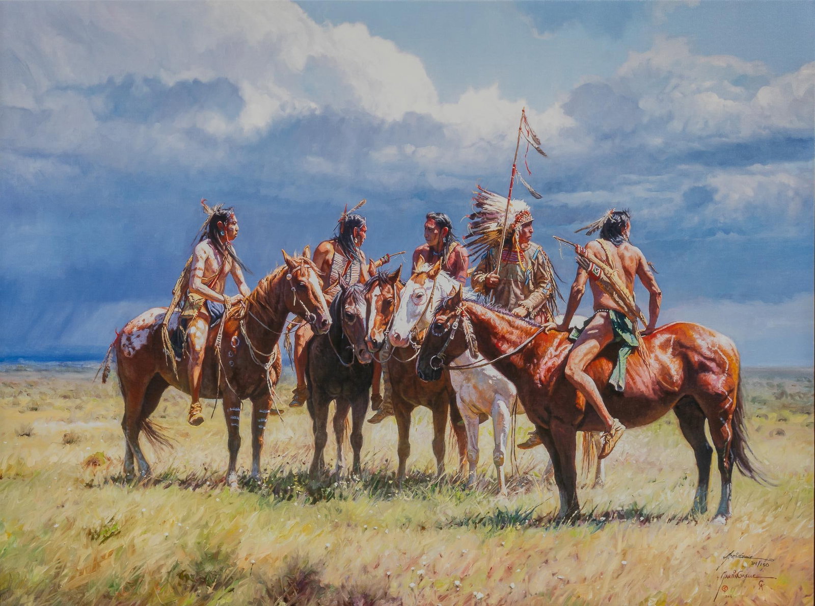 Martin Grelle, "Waiting on the Sun": Martin Grelle (Texas, b. 1954), "Waiting on the Sun", signed and numbered giclee print on canvas, ed. 34/ 150 sight: 30 x 40 in., frame: 37 x 47 in. Provenance: Property from a home in San