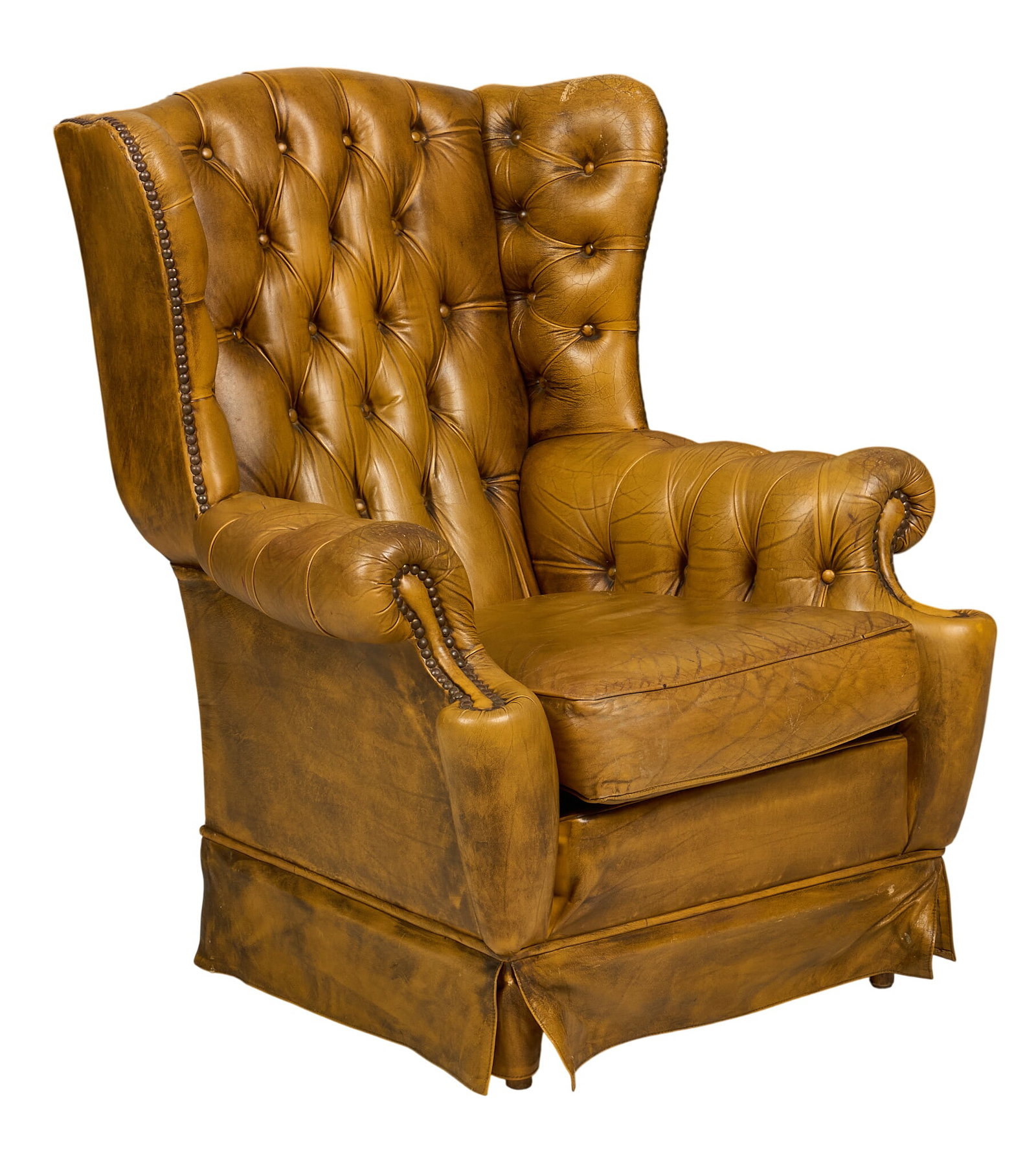 Tufted Leather Armchair: Tufted leather highback armchair height 42 in. x width 35 in. x depth 34 in.