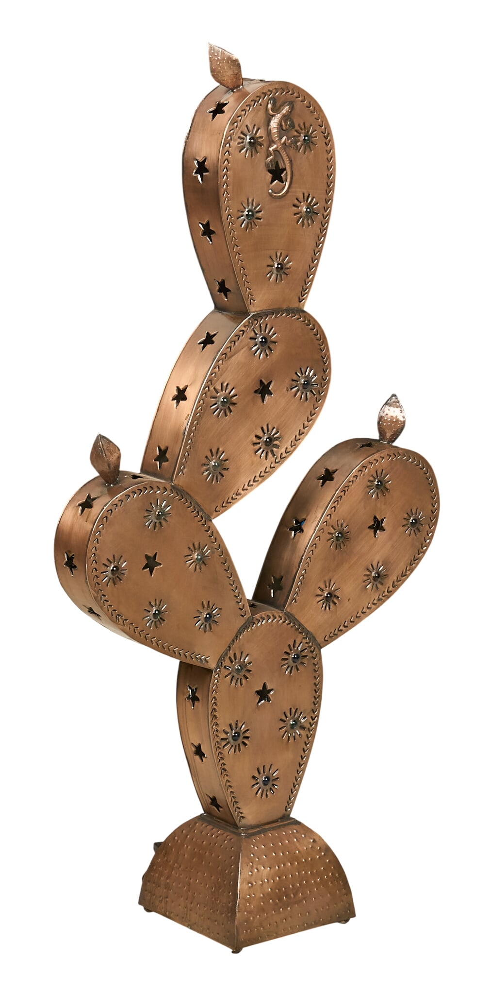 Metal Cactus Lamp: Decorative pierced metal cactus lamp with star cutout height 46.5 x width 23 x depth 3.5 Provenance: Property from a Floresville, Texas home