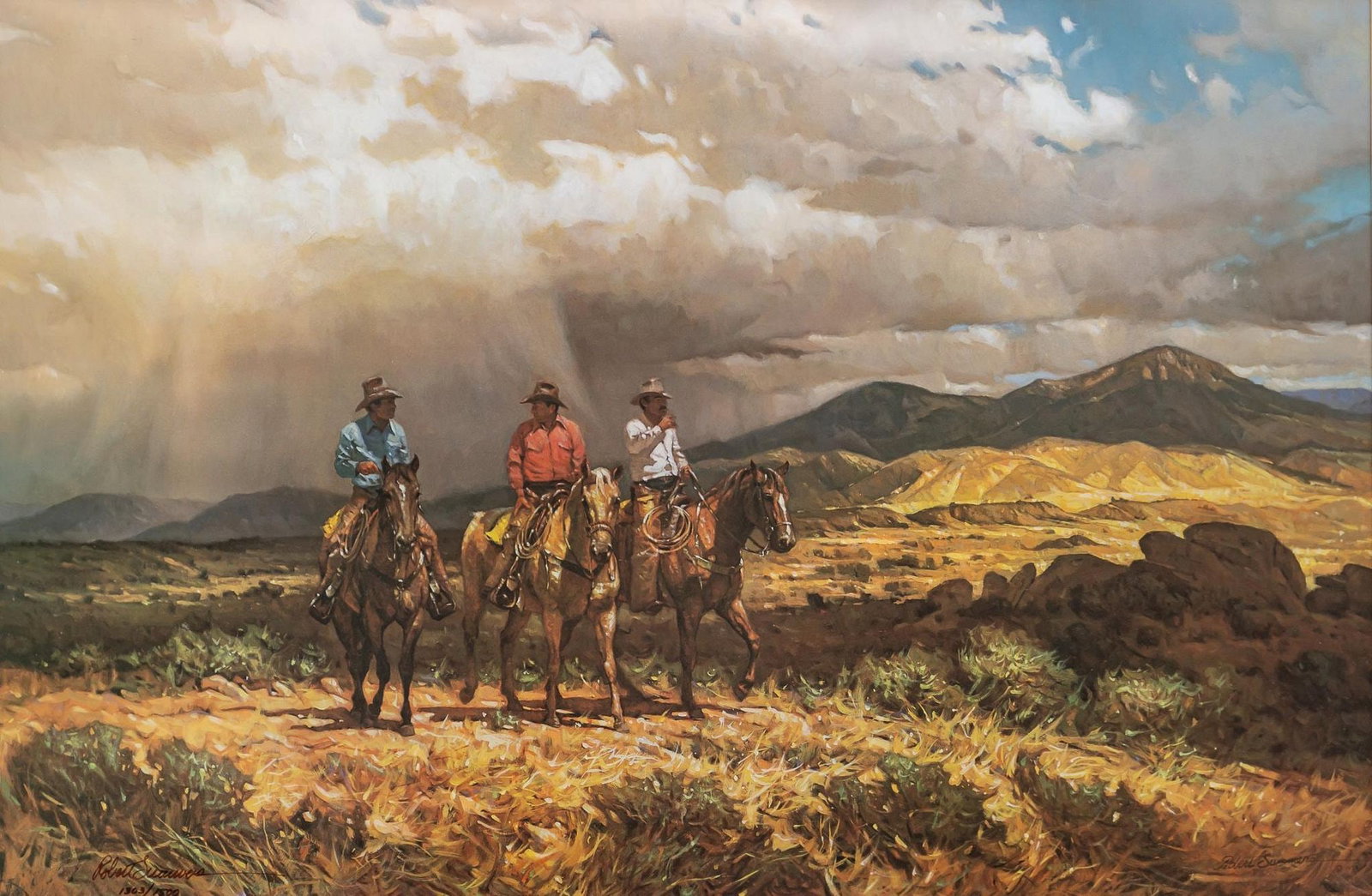 Robert Summers, "Receding Storm": Robert Summers (Texas, b. 1940), "Receding Storm", signed and numbered lithograph, ed. 1303/1500, includes certificate of authenticity sight: 17 x 26 in., frame: 26 x 35 in. Provenance: Prop