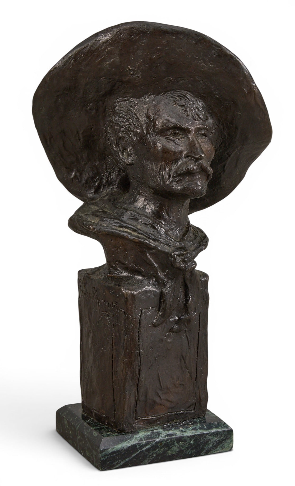 After Frederic Remington, "The Sergeant": After Frederic Remington (Amer., 1861-1909), "The Sergeant", bronze recast sculpture on stone base height 10.5 in. x width 5.5in. x depth 3.5 in. (including base) Provenance: Property