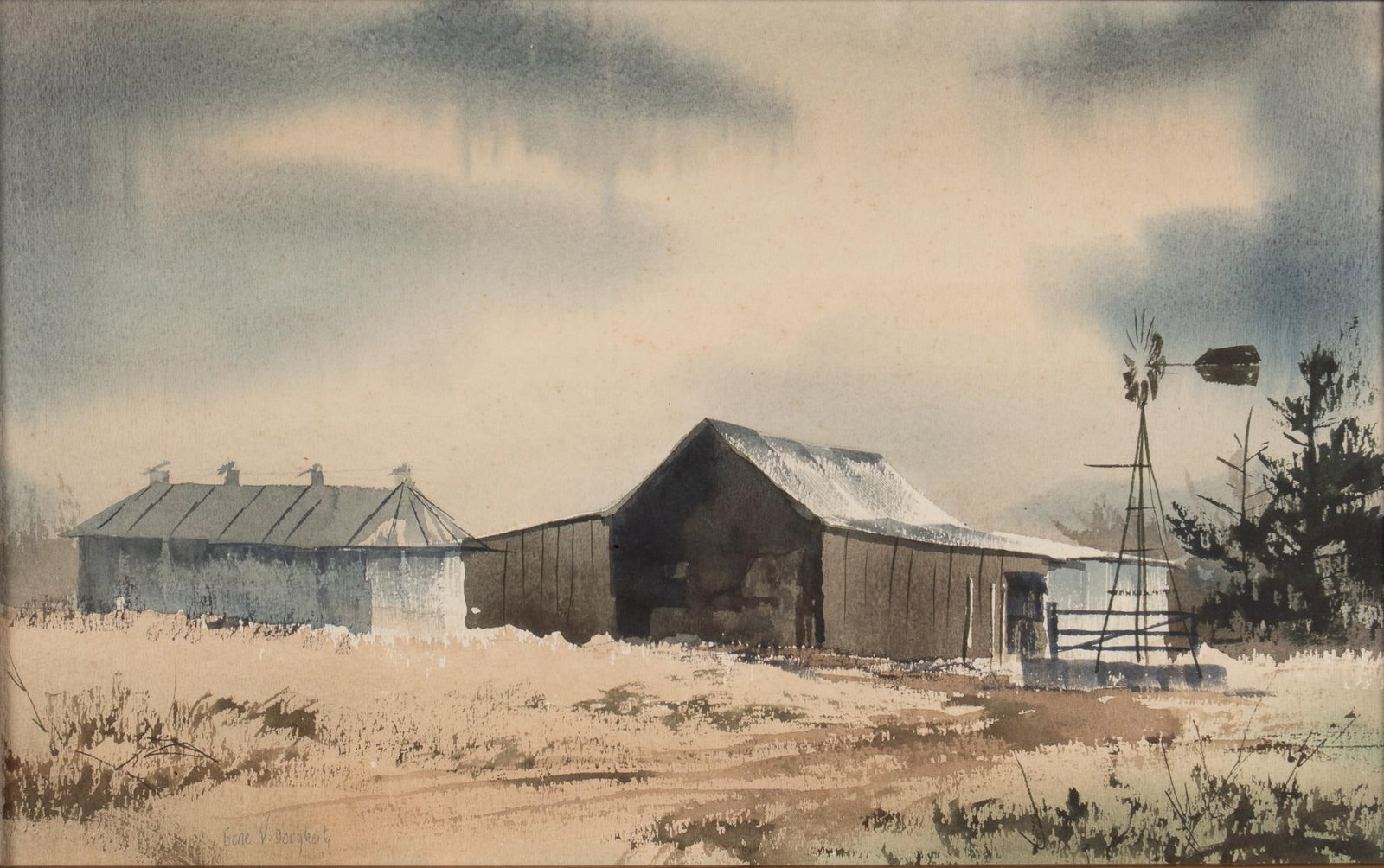 Gene Dougherty, Texas Barn: Gene V. Dougherty, "Barn", watercolor on paper, signed lower left sight: 15 x 20 in. Provenance: Property from a home in San Antonio, Texas