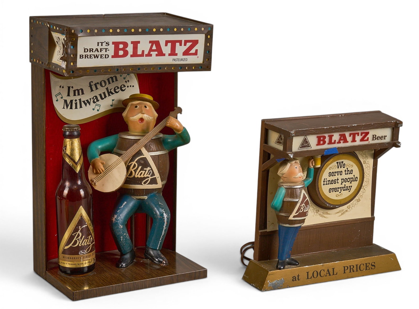 (2) Blatz Beer Lights: (2) Blatz Beer Company advertising lights, circa 1950s, in working condition height 17 in. x width 10 in. x depth 6.75 in. / largest Provenance: Property from the collection of Linda