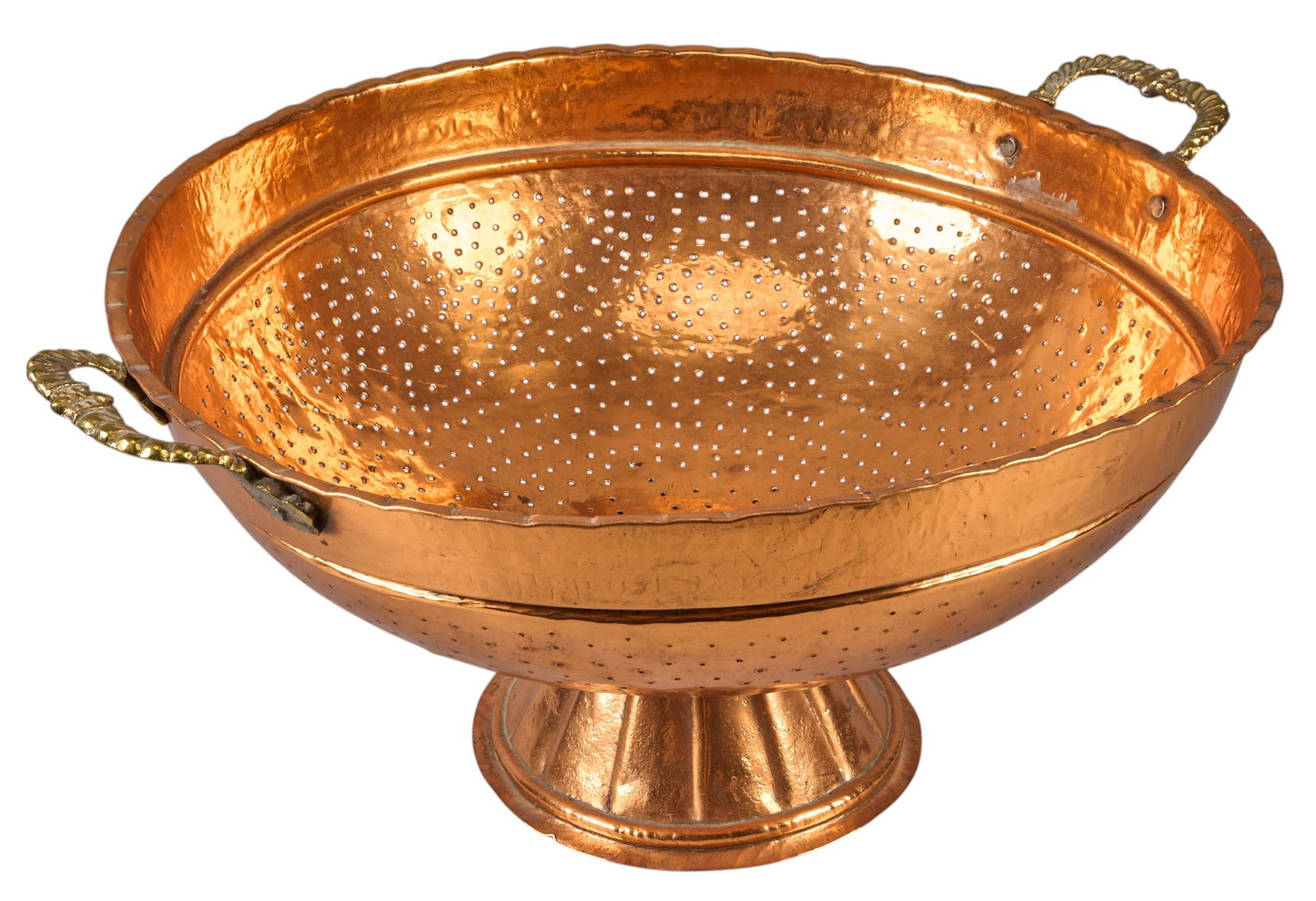 Large Copper Colander: Large copper colander height 10 in. x width 23.5 in. x depth 19 in. Provenance: Property from a home in San Antonio, Texas 