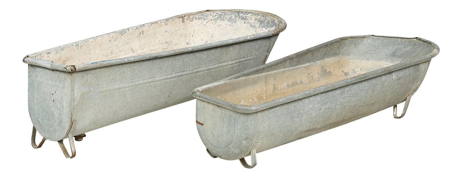 Pair of Metal Tubs: Pair of iron washtubs height 19 in. x width 70 in. x depth 30 in. / largest 