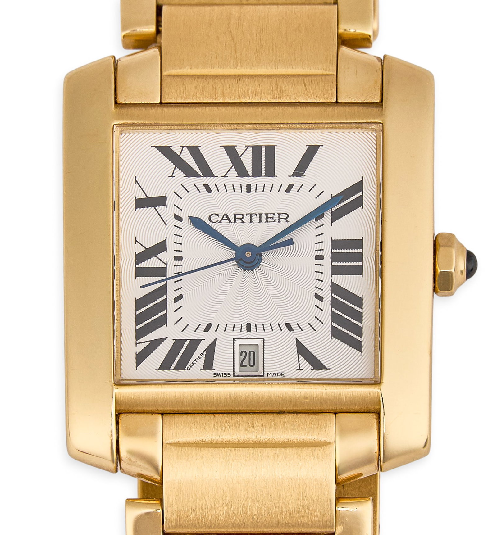 Cartier Tank Francaise 18K Watch: Cartier Tank Francaise 18K yellow gold automatic watch, serial number 1840CC873345, 30mm x 30 mm case, includes original pouch, care booklet, certificate of purchase, two receipts for servicing