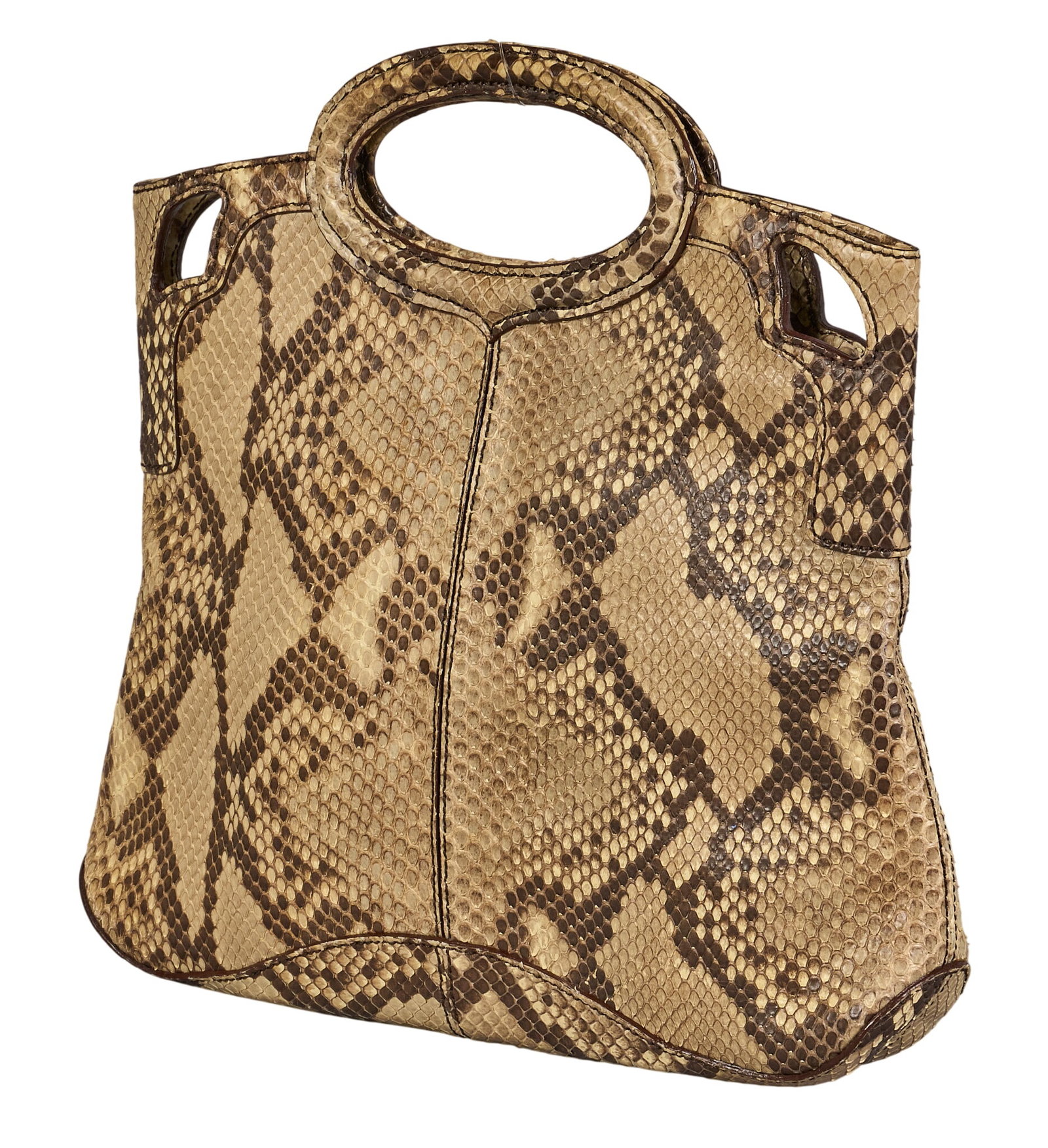 Cartier Python Handbag: Cartier handbag in beige python skin, includes dustbag and Card of Authenticity 13 in. x 9.5 in. x 2.5 in. Condition A - excellent condition, shows little signs of wear Provenance: