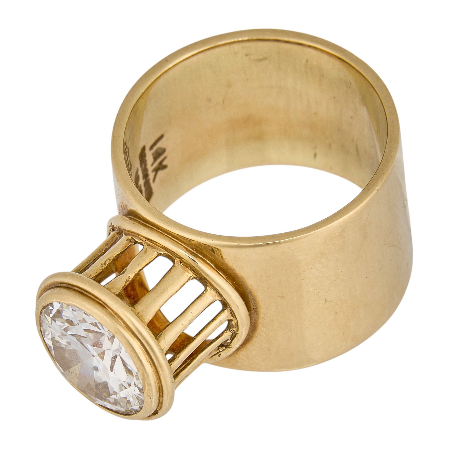 14K Solitaire Diamond Engagement Ring: 14K yellow gold solitaire engagement ring set with round brilliant cut diamond measuring, approximately 3.34 ct, I1 clarity and I-J-K color, marked "14K" Size: 6 Total weight: 12.4 g