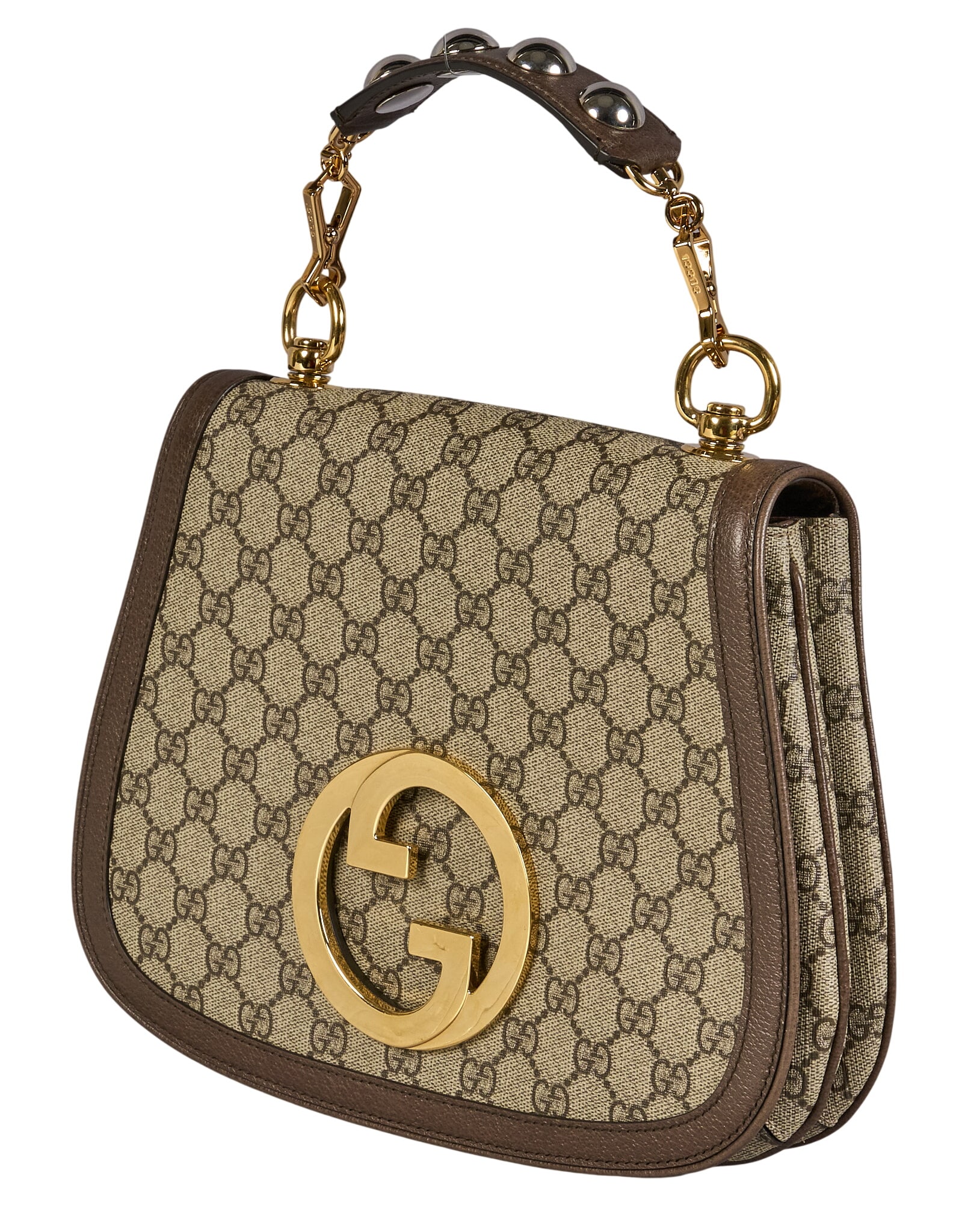 Gucci Blondie Shoulder Bag: Gucci Blondie shoulder bag in beige and brown GG Supreme canvas with brown leather trim, and golden hardware, includes box, dustbag leather shoulder strap, and web strap 9 in. x 12 in. x 2 in. 