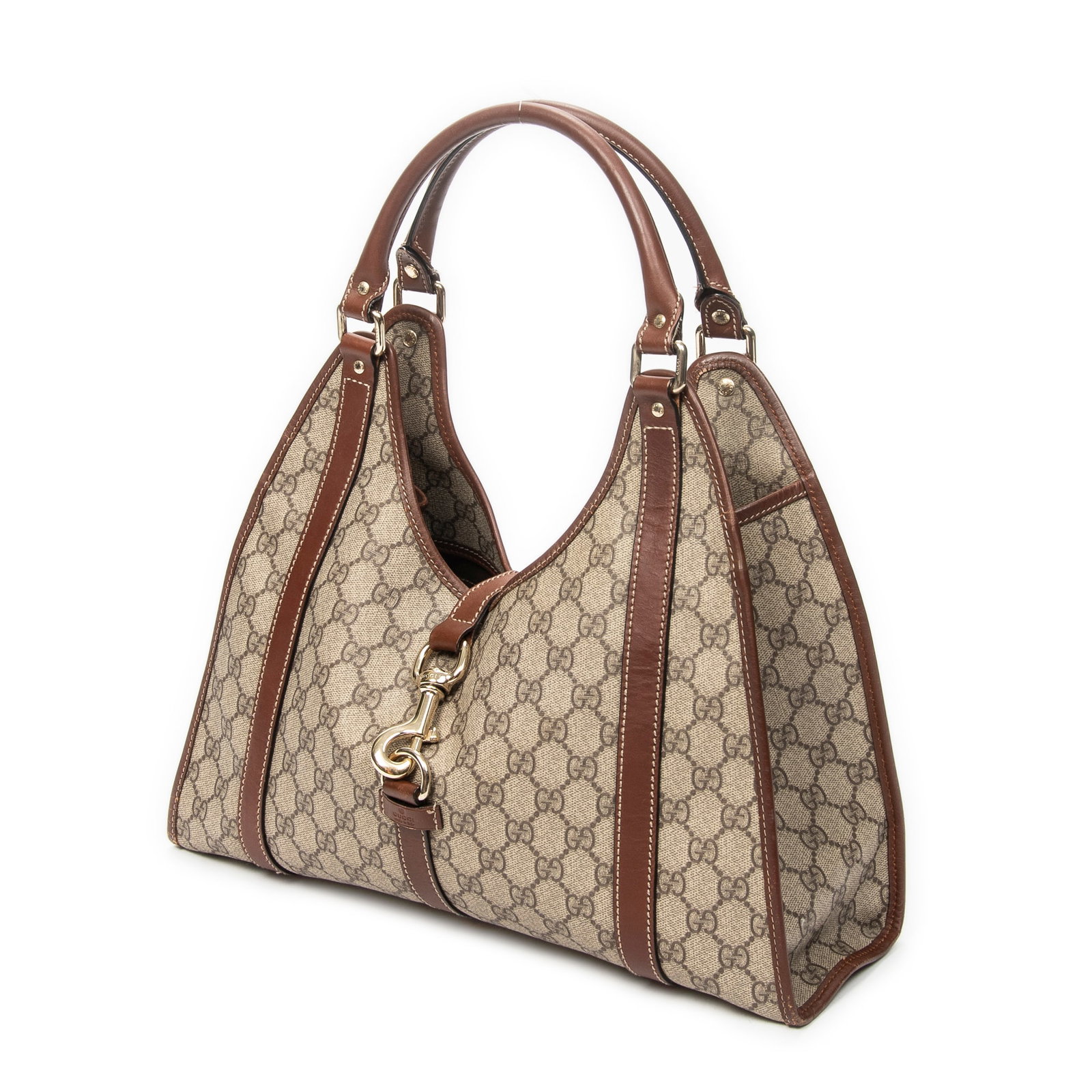 Gucci Large Joy Shoulder Tote Shoulder Bag: Gucci Large Joy Shoulder Tote shoulder bag in beige/brown supreme coated canvas, brown leather handles, gold hardware, marked 203494 213048; third-party authenticated 15 in. x 12.25 in. x 4 in.