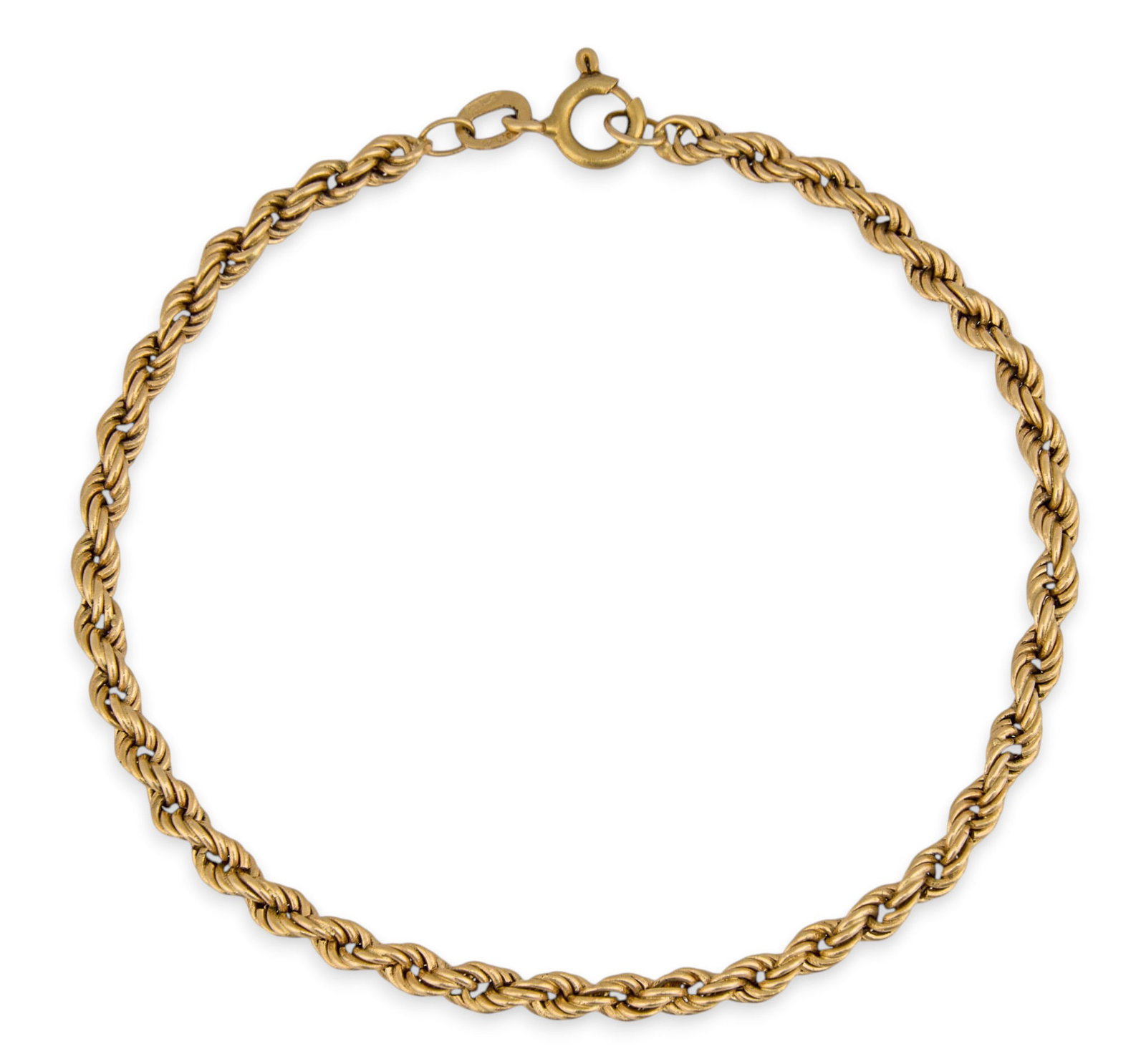 14K Rope Twist Bracelet: 14K yellow gold rope twist chain bracelet, marked "14K" Length: 7 in. Total weight: 3.1 g Provenance: Property from the collection of an industrial chemicals entrepreneur, from his Alamo