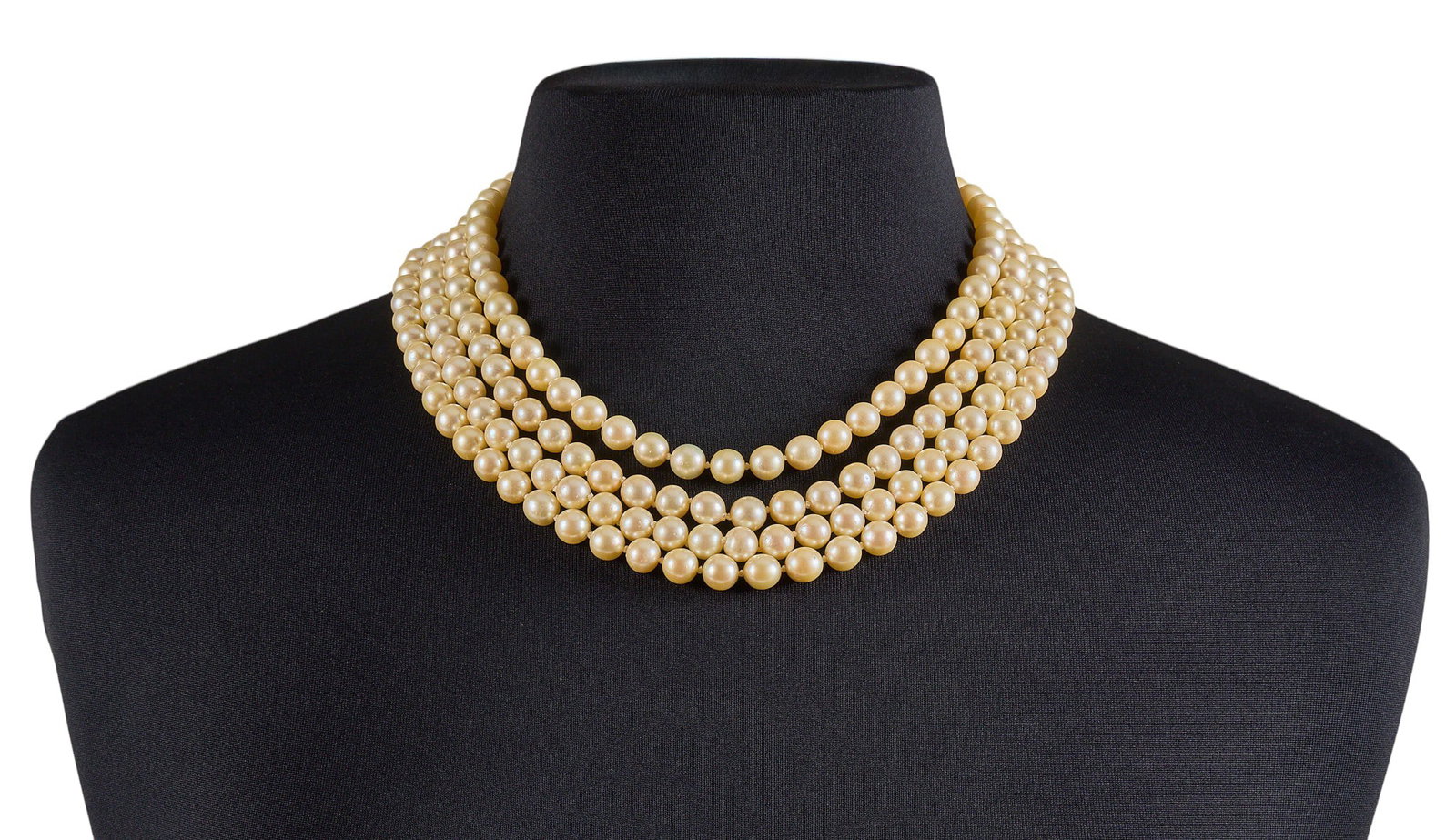 Multi-Strand Pearl & Diamond Necklace: Four strands of pearls, approximately 8.5 mm, with platinum flower motif clasp set with round brilliant cut diamonds, approximately 1.5 ctw Length: 20 in. Total weight: 193.3 g Provenance: Proper
