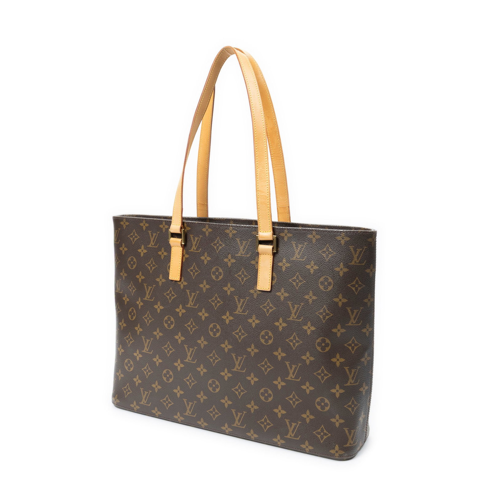Louis Vuitton Luco Shoulder Bag: Louis Vuitton Luco shoulder bag in brown monogram canvas, vachetta handles, golden brass hardware, marked LM1010 (Nov 2000); third-party authenticated 15.75 in. x 11.75 in. x 4 in. Condition A;