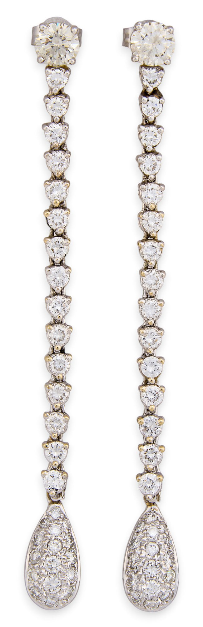 2 ctw Diamond Drop Earrings: Pair of 14K white gold drop earrings set with round brilliant cut diamonds totaling approximately 2.14 ctw Total weight: 5.8 g Provenance: Property from a home in San Antonio, Texas