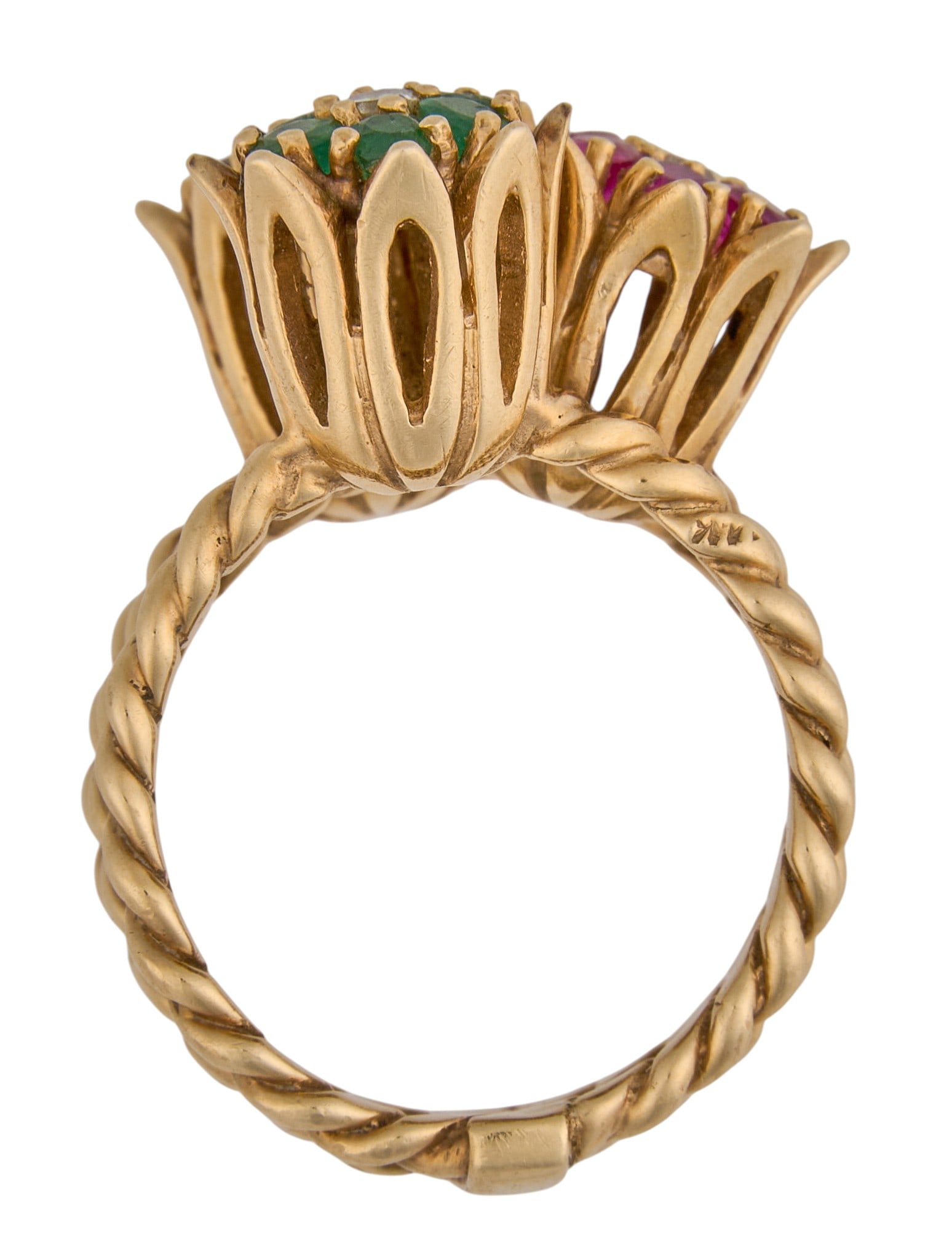 14K Ruby, Emerald, Sapphire Flower Ring - 4