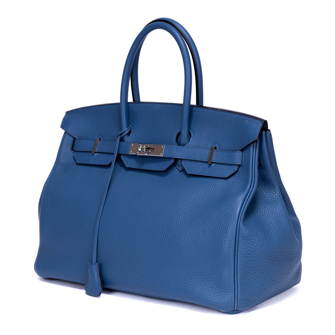 Hermès Birkin 35 Handbag: Hermès Birkin 35 handbag in blue Togo leather, palladium hardware, marked Stamp X (2016), includes key in clochette; third-party authenticated 13.75 in. x 9.75 in. x 7 in. Condition A;