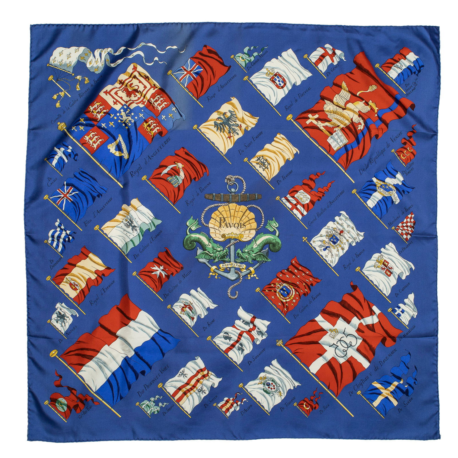 Hermès Pavois Silk Scarf: Hermès "Pavois" silk scarf, designed by Philippe Ledoux Square: 35.5 in. Condition A; excellent condition, shows little signs of wear