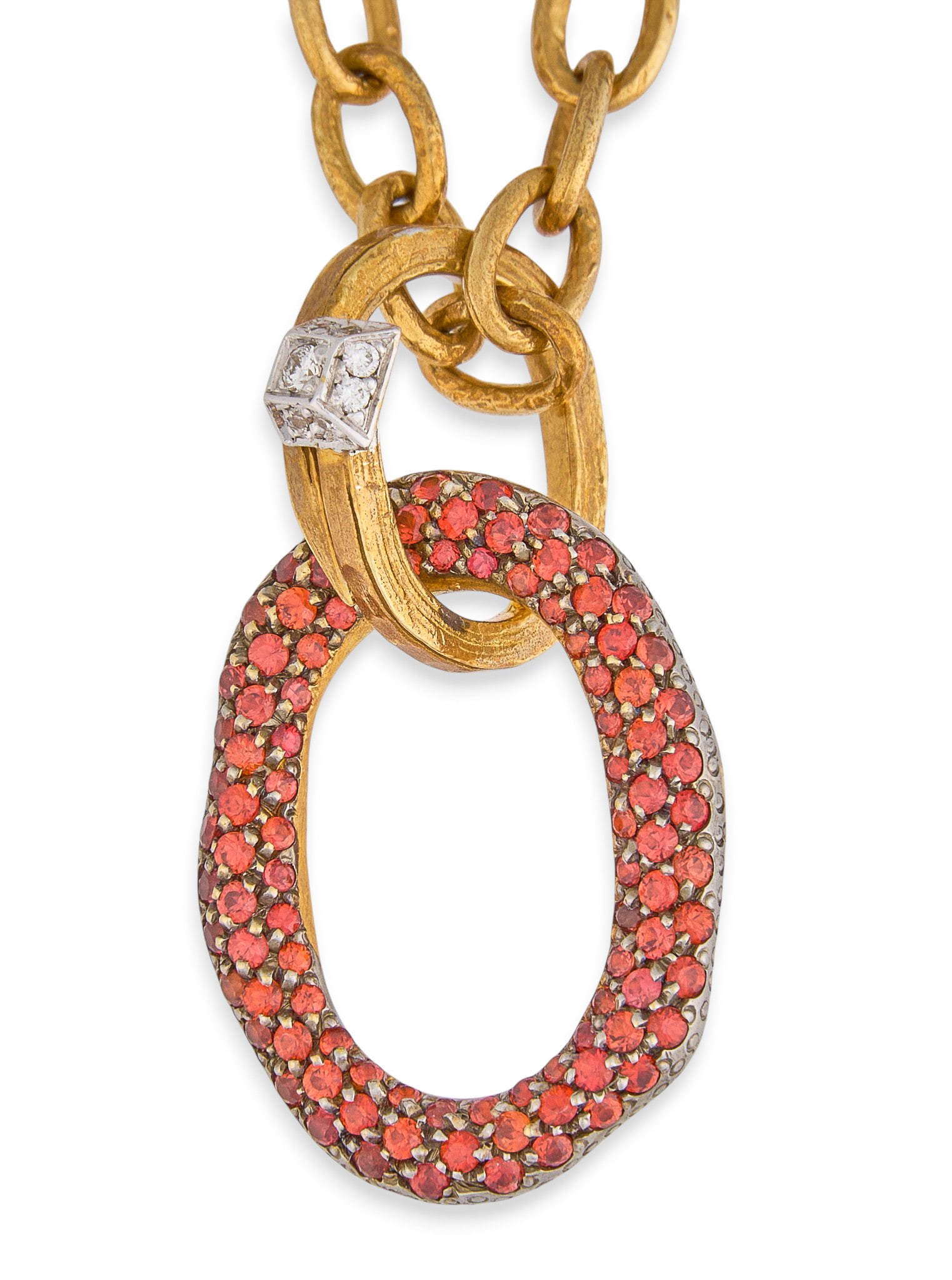 Valente Milano 18K Diamond & Ruby Pendant Necklace: Valente Milano 18K yellow gold pendant necklace, pendant set with round brilliant cut rubies in pave setting, accented by round brilliant cut diamonds, marked "750" with maker's hallmark