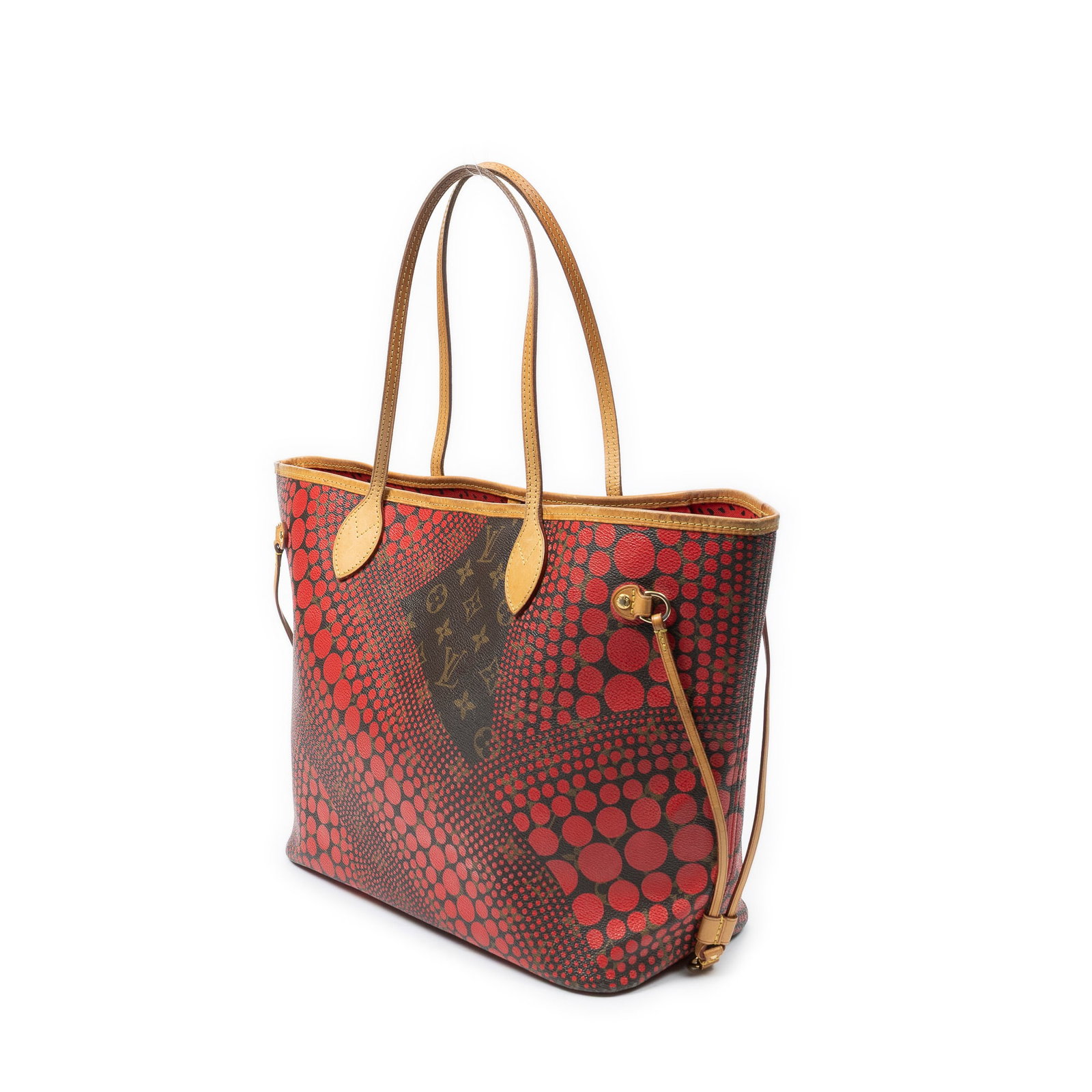 Louis Vuitton Neverfull MM Shoulder Bag: Louis Vuitton Neverfull MM shoulder bag in brown/red monogram wave, vachetta handles, golden brass hardware, marked GI3152 (35th week of 2012); third-party authenticated 12.5 in. x 11.5 in. x 6.75