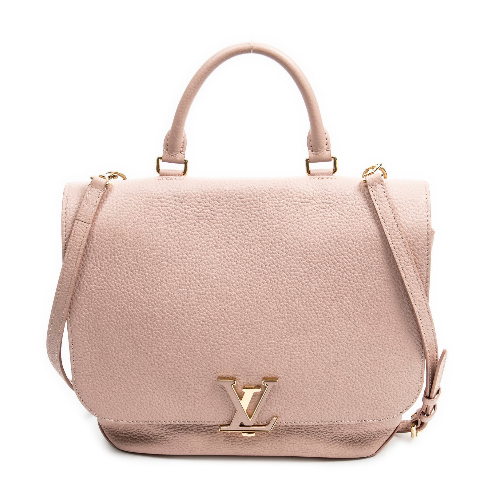 Louis Vuitton Volta Shoulder Bag: Louis Vuitton Volta shoulder bag in rose ballerine Taurillon Clemence leather, golden brass hardware, marked MI0156 (5th Week of 2016), includes strap, dustbag; third-party authenticated 11 in. x 9.75