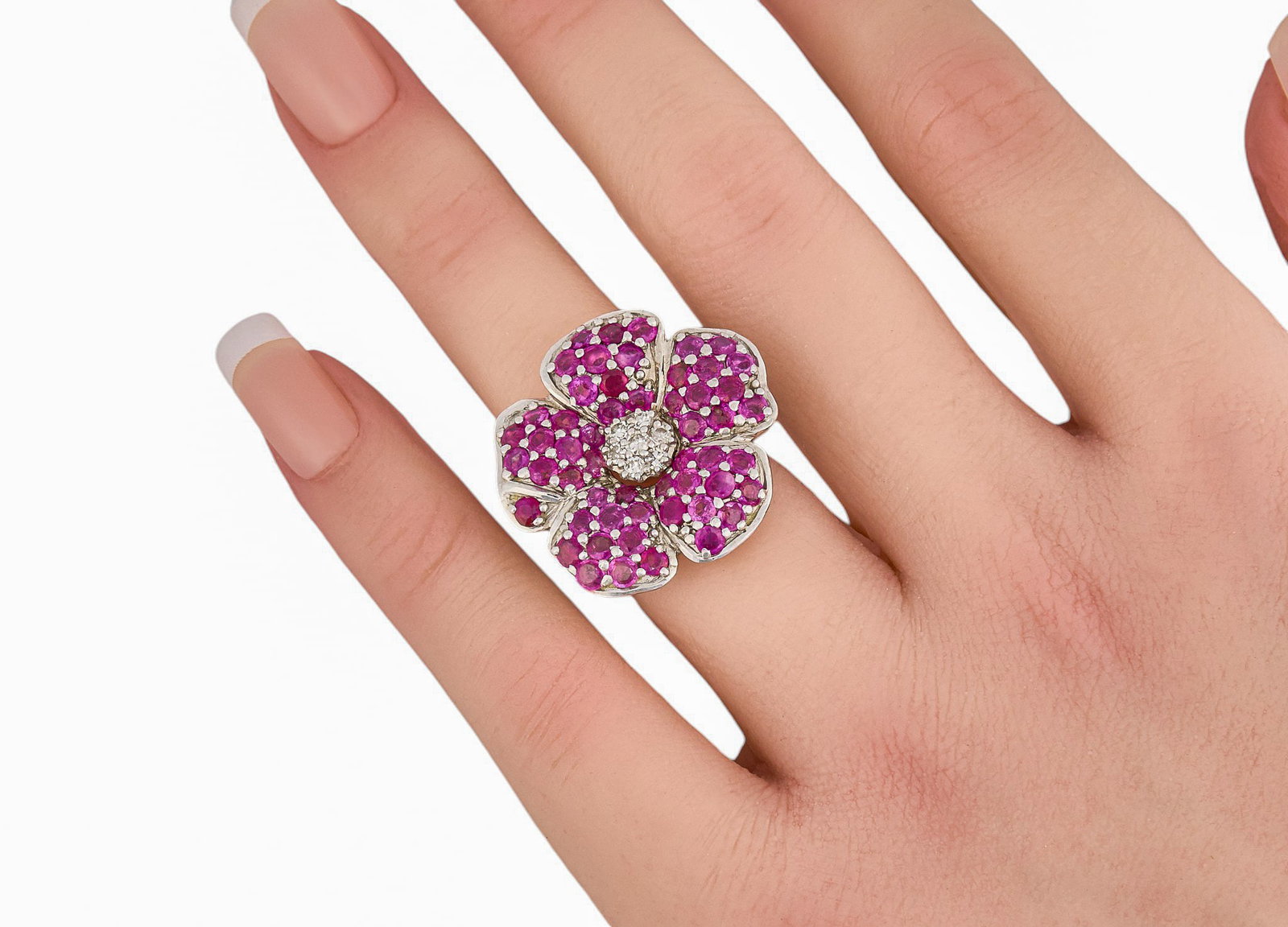 14K Ruby & Diamond Flower Ring - 2