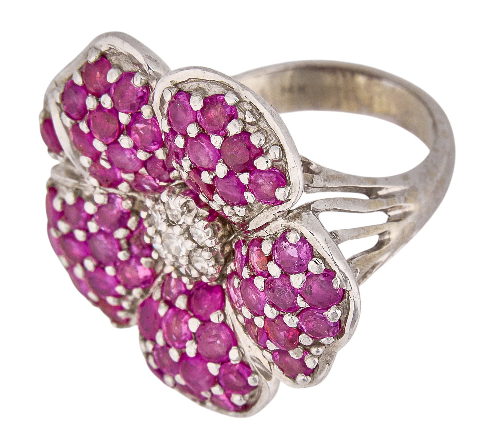14K Ruby & Diamond Flower Ring - 3