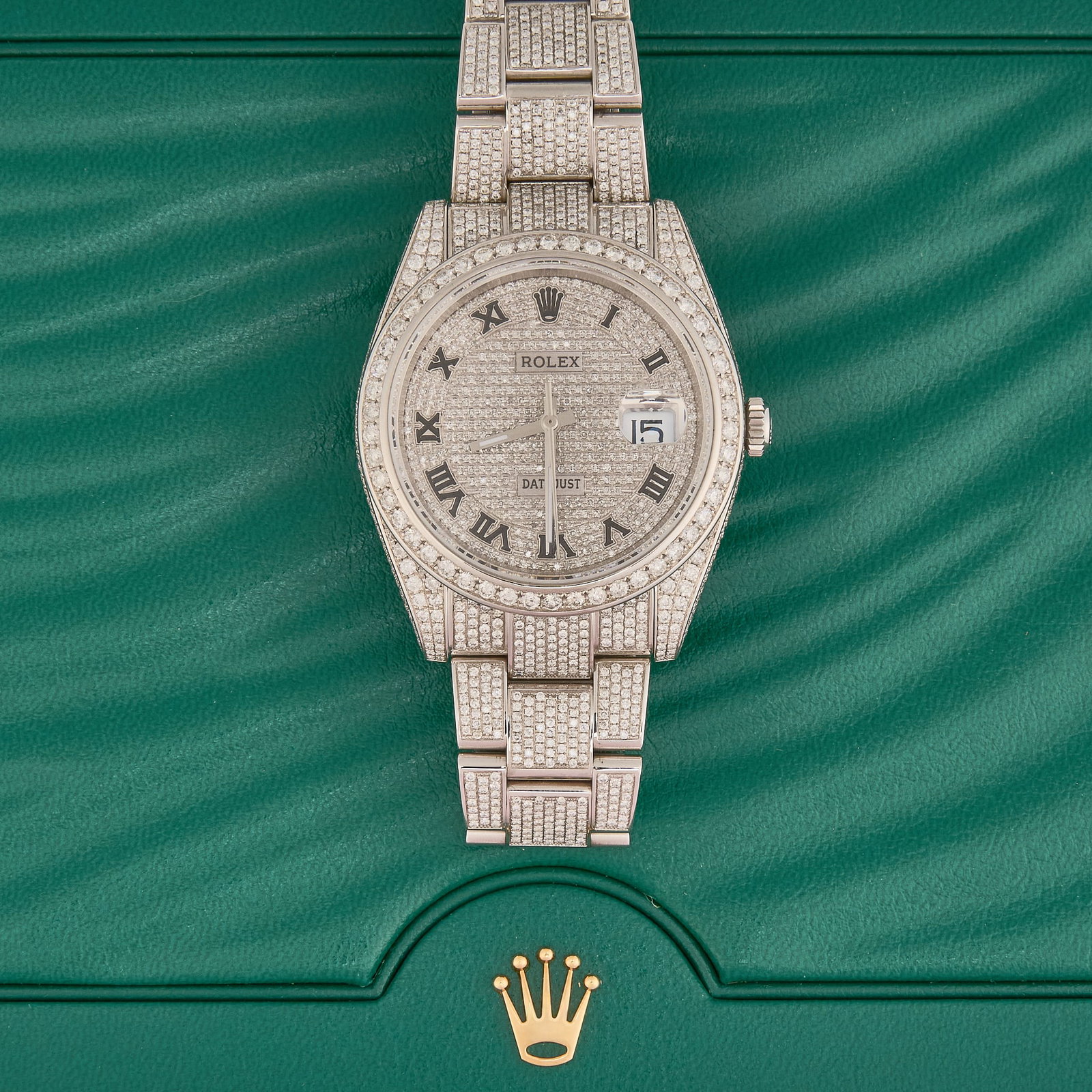 Rolex Datejust II 41mm Stainless Steel Diamond Set: Rolex Datejust II stainless steel watch, encrypted production date, serial number 58E48130, 41mm case, diamond set face, bezel, case and Oyster bracelet, includes original green box Note: Unless 