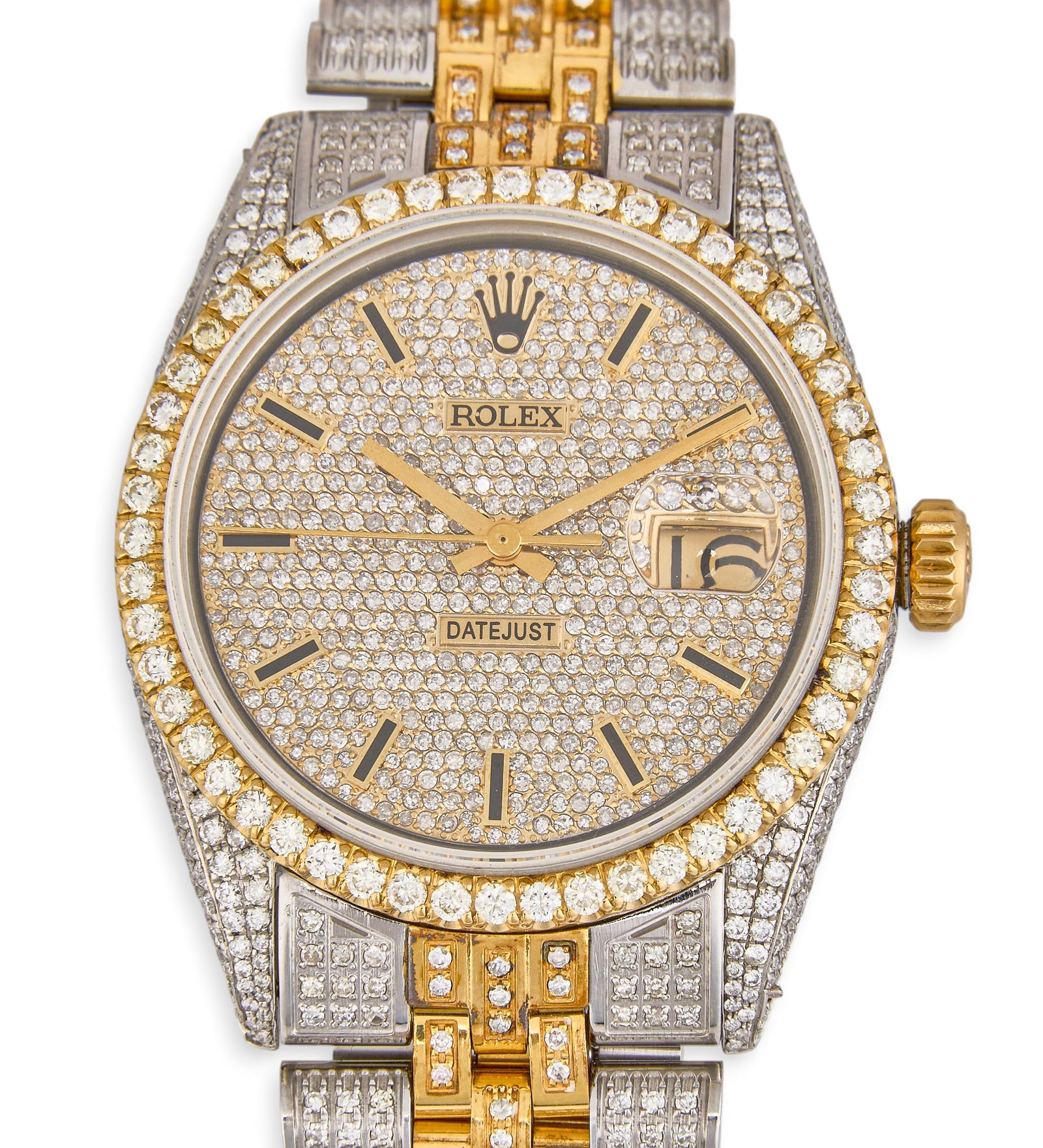 Rolex Datejust 36mm Two-Tone Diamond Set: Rolex Datejust 18K yellow gold, stainless steel and diamond watch, circa 1967, serial number 2168281, 36mm case, diamond set dial, case, bezel, and Jubilee bracelet Note: Unless otherwise st