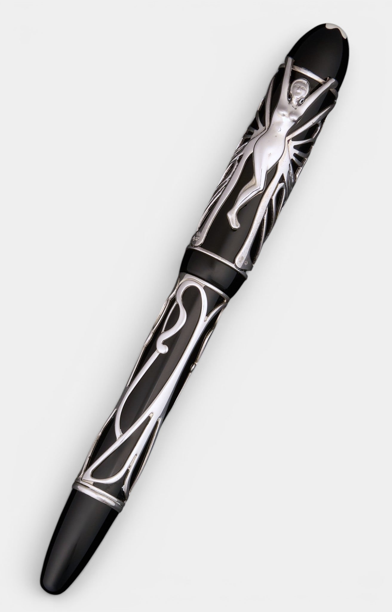 Montblanc Andrew Carnegie Patron Of The Arts Sterling Fountain Pen, 2002: Limited edition Montblanc Andrew Carnegie Patron of the Arts fountain pen, 18k white gold nib engraved with '4810' and '2002' and a calla lily, features sterling silver art nouveau fil
