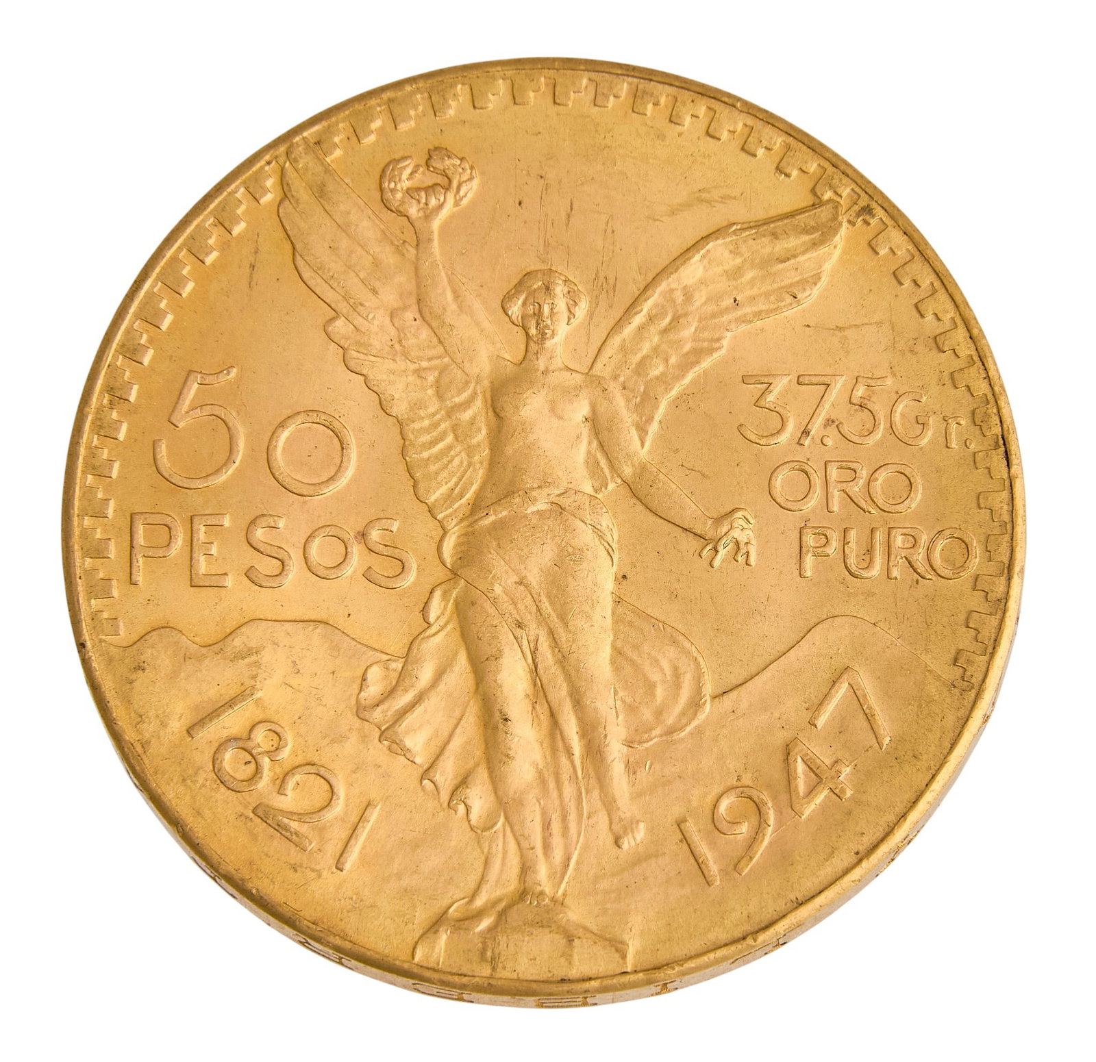 Mexican 50 Peso Gold Coin: Mexican 50 peso gold coin Total weight: 1.335 ozt Provenance: Property from the collection of an industrial chemicals entrepreneur, from his Alamo Heights, Texas home