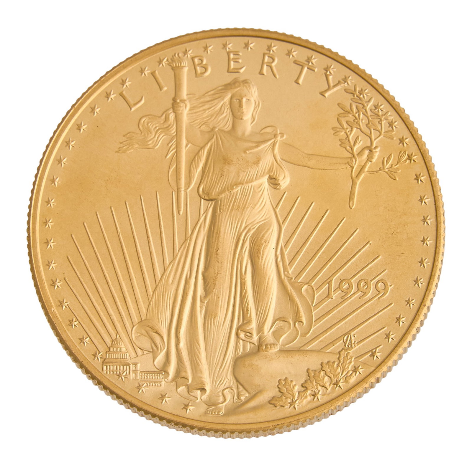 1999 $50 Gold Eagle Coin: 1999 $50 gold eagle 1 ounce uncirculated coin Provenance: Property from the collection of an industrial chemicals entrepreneur, from his Alamo Heights, Texas home